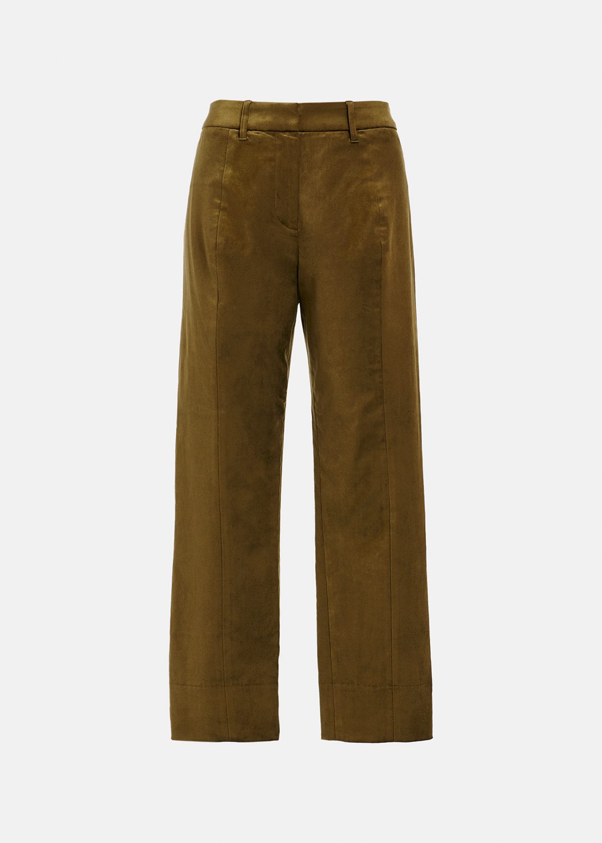 Khaki tapered-leg velvet pants