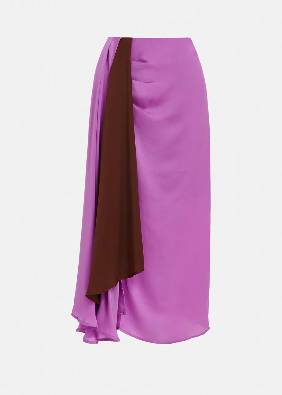 Purple and brown draped midi skirt