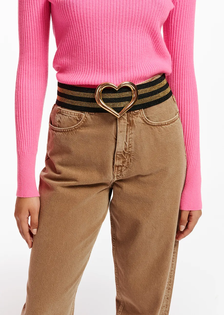 Ceinture à rayures noires et dorées avec cœur