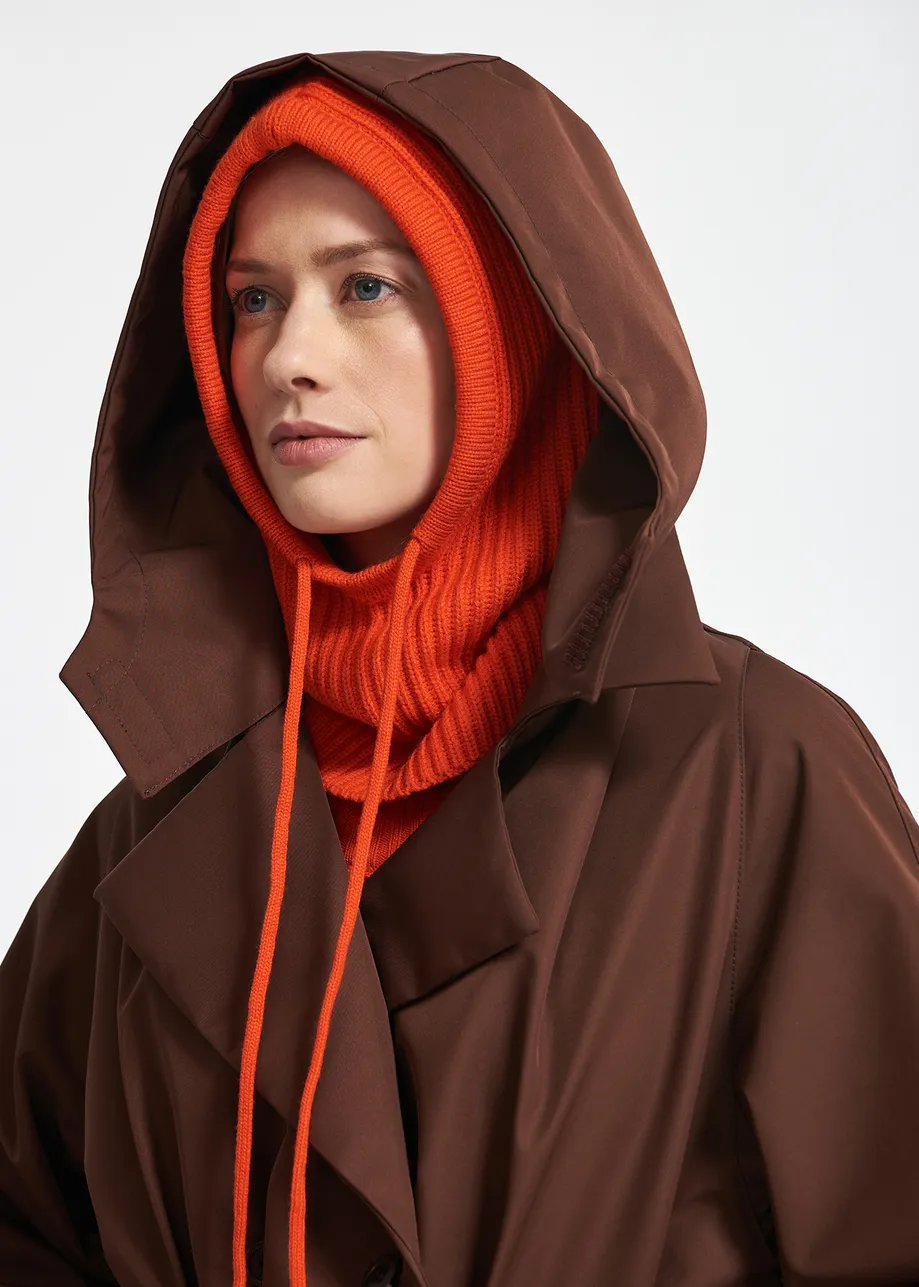 Orange rib-knitted balaclava