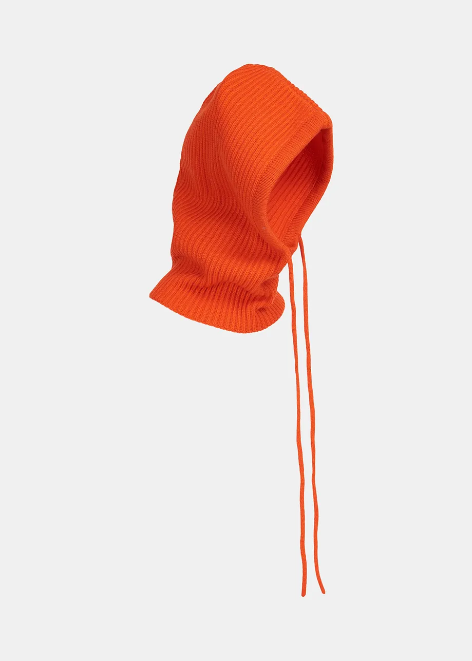Orange rib-knitted balaclava