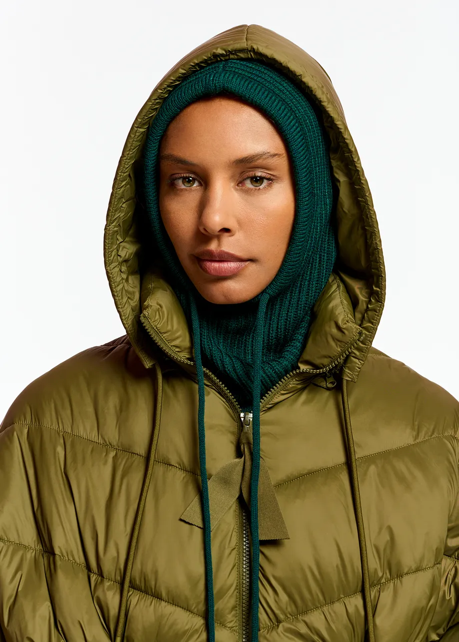 Dark green rib-knitted balaclava