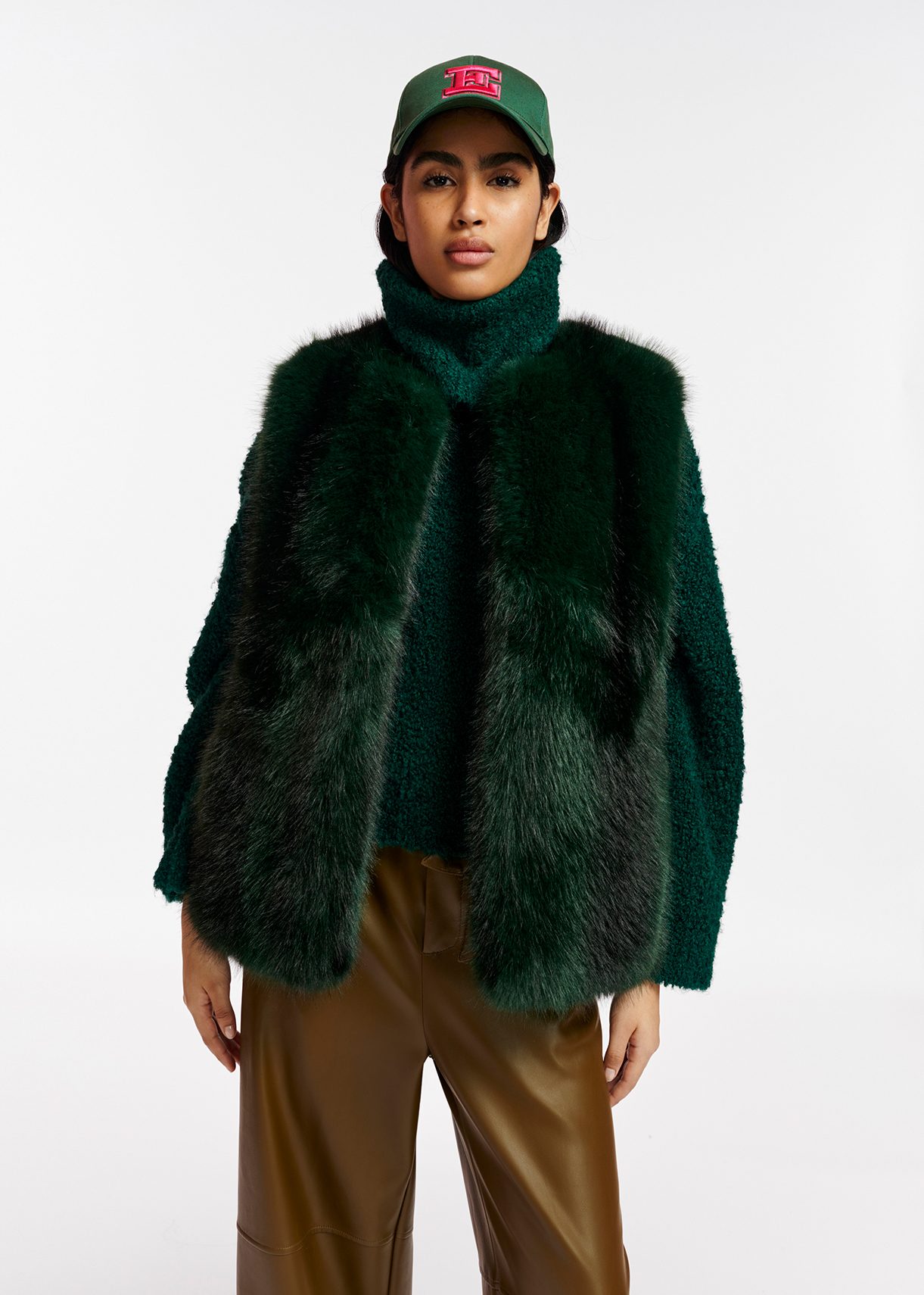 Dark green faux fur jacket sale