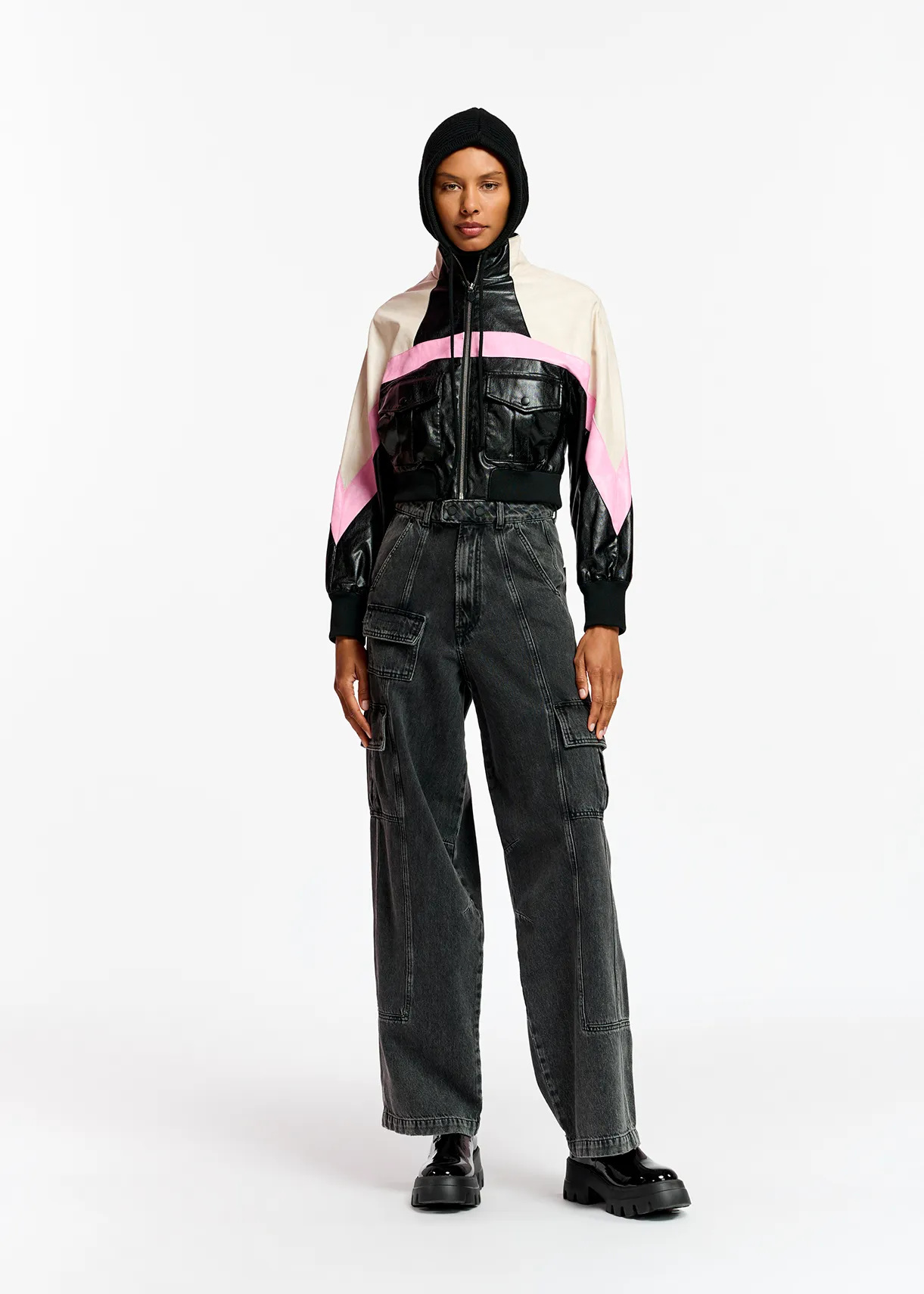 Black, ecru pink Germany Antwerp Essentiel patchwork and faux jacket | leather