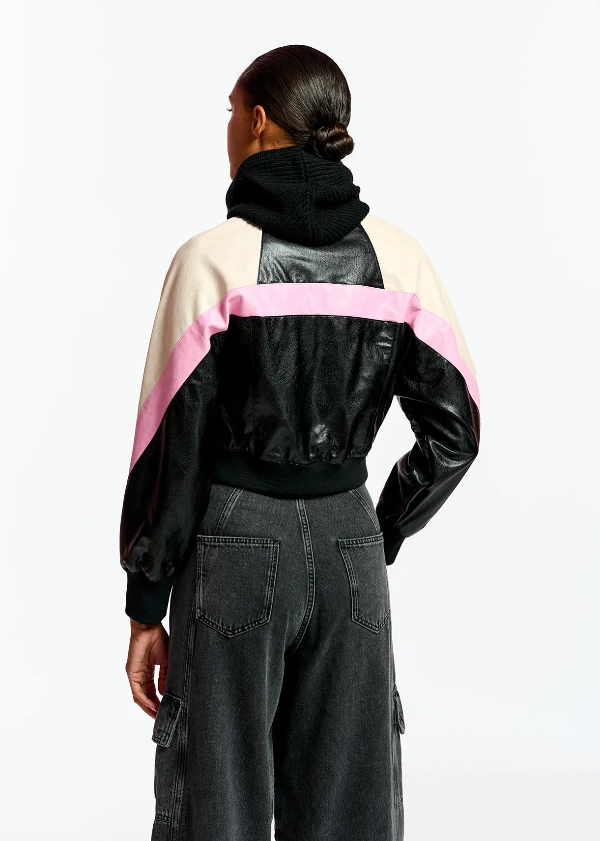 and Essentiel faux patchwork jacket Germany leather Antwerp pink Black, ecru |