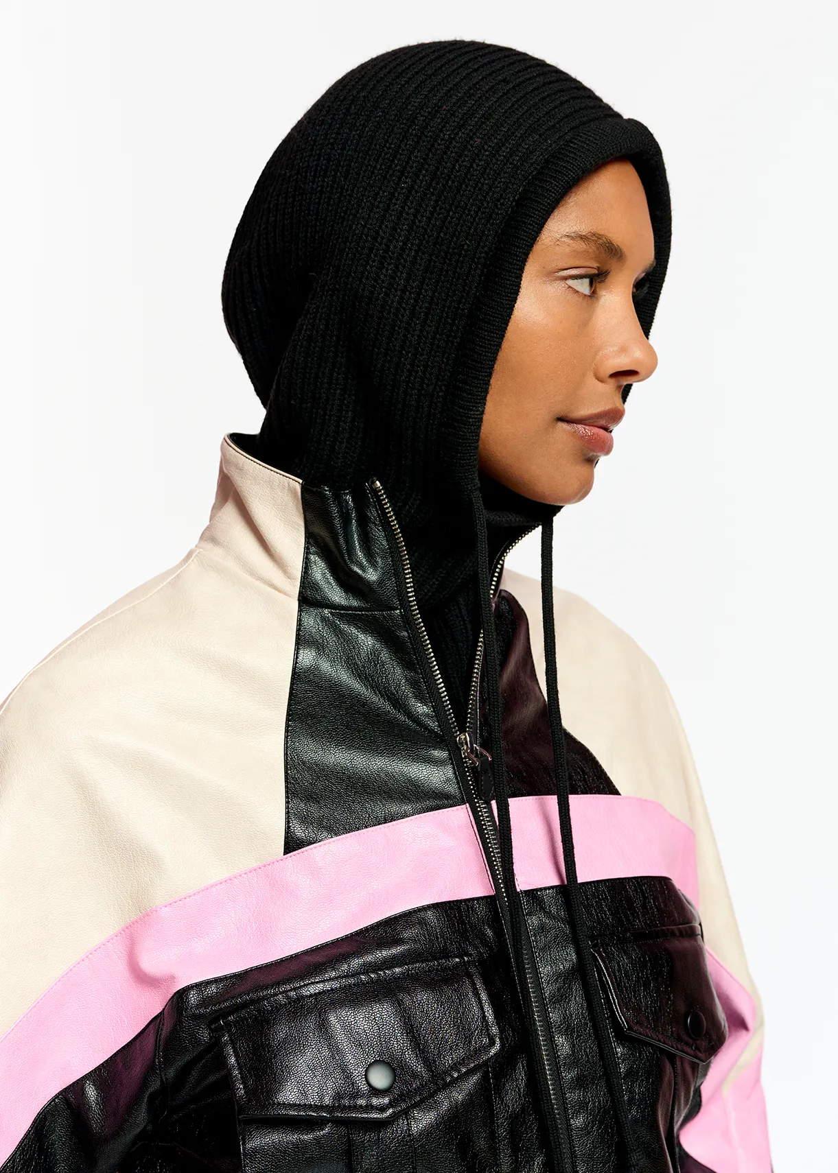 Black, ecru faux Antwerp and leather | patchwork pink Essentiel jacket Germany
