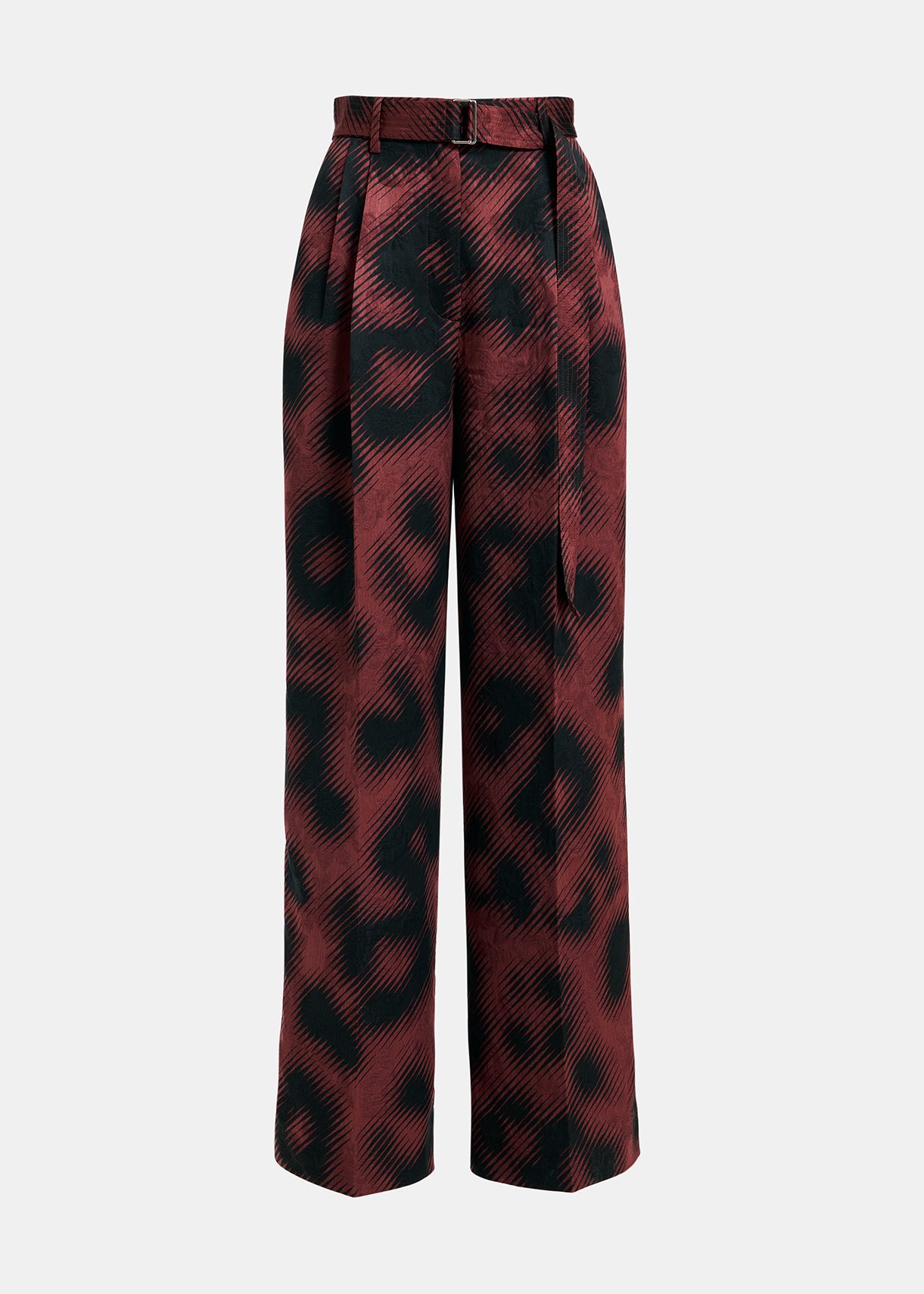 Brown jacquard belted pants with leopard print