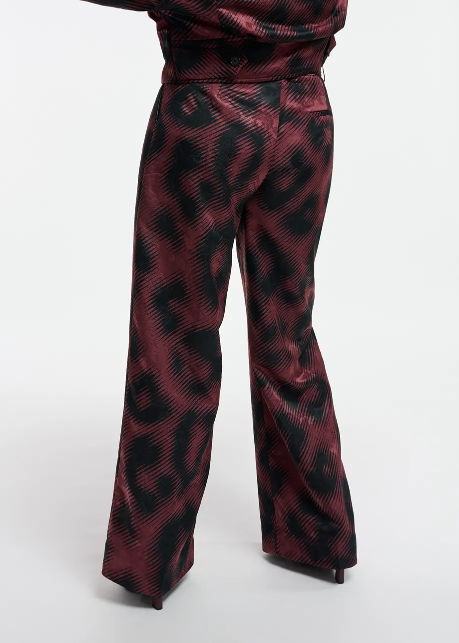 Brown jacquard belted pants with leopard print