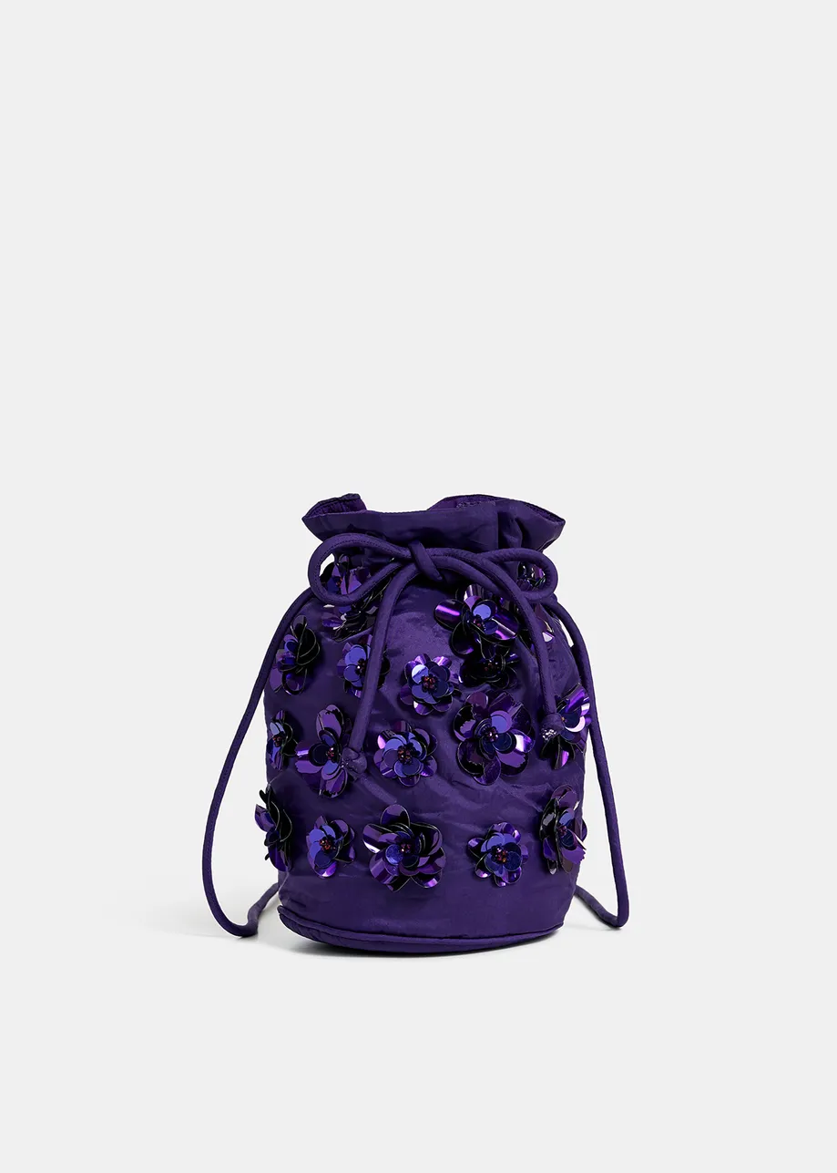 Indigo embellished mini bucket bag