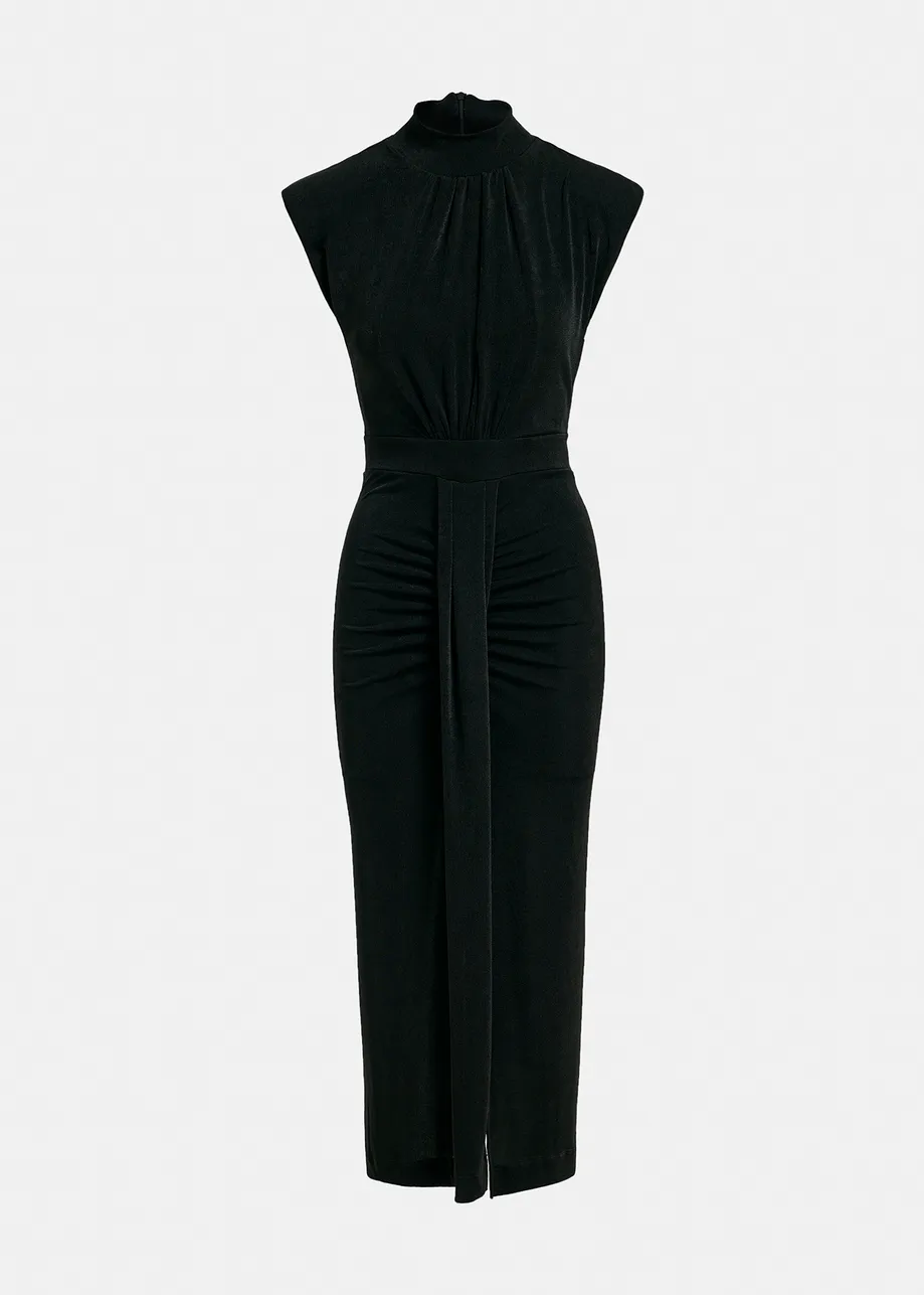 Black stretch-jersey midi-length dress