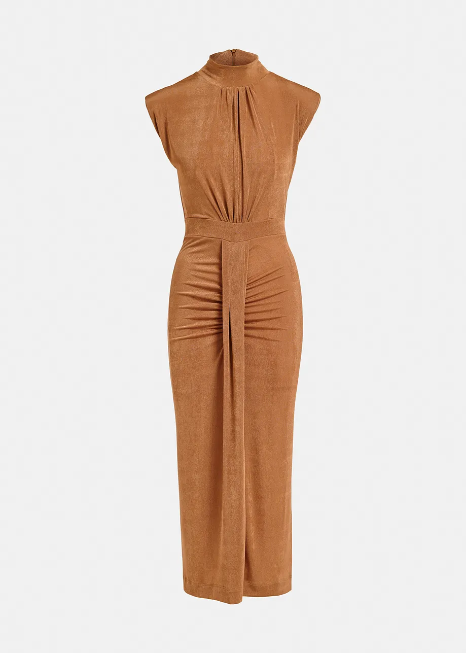 Robe midi en jersey camel