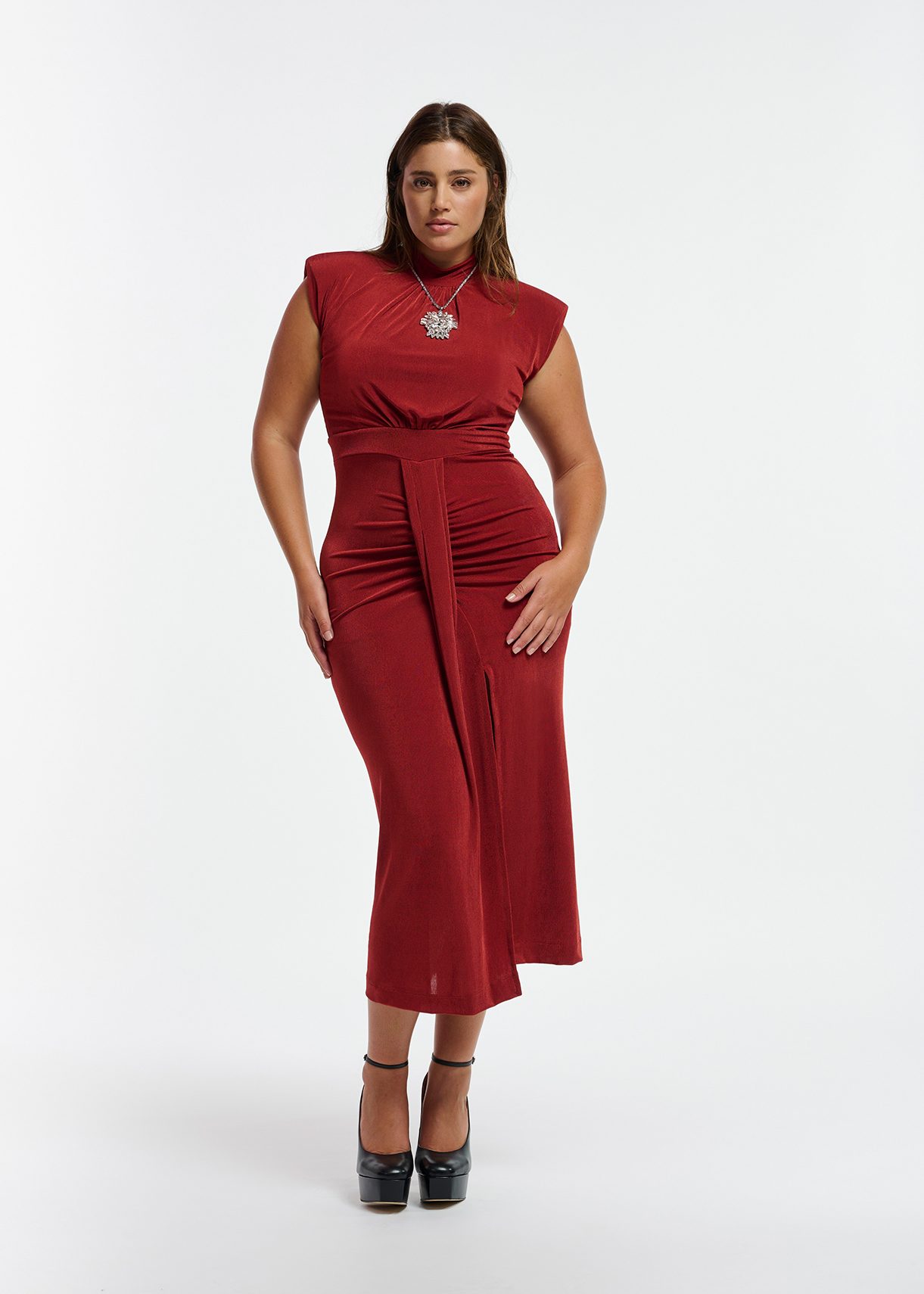 Red midi best sale length dress