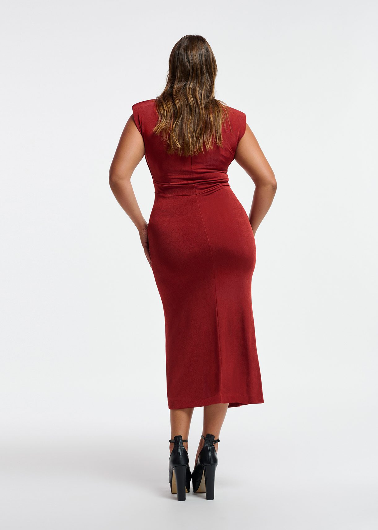 Red midi pencil sales dress