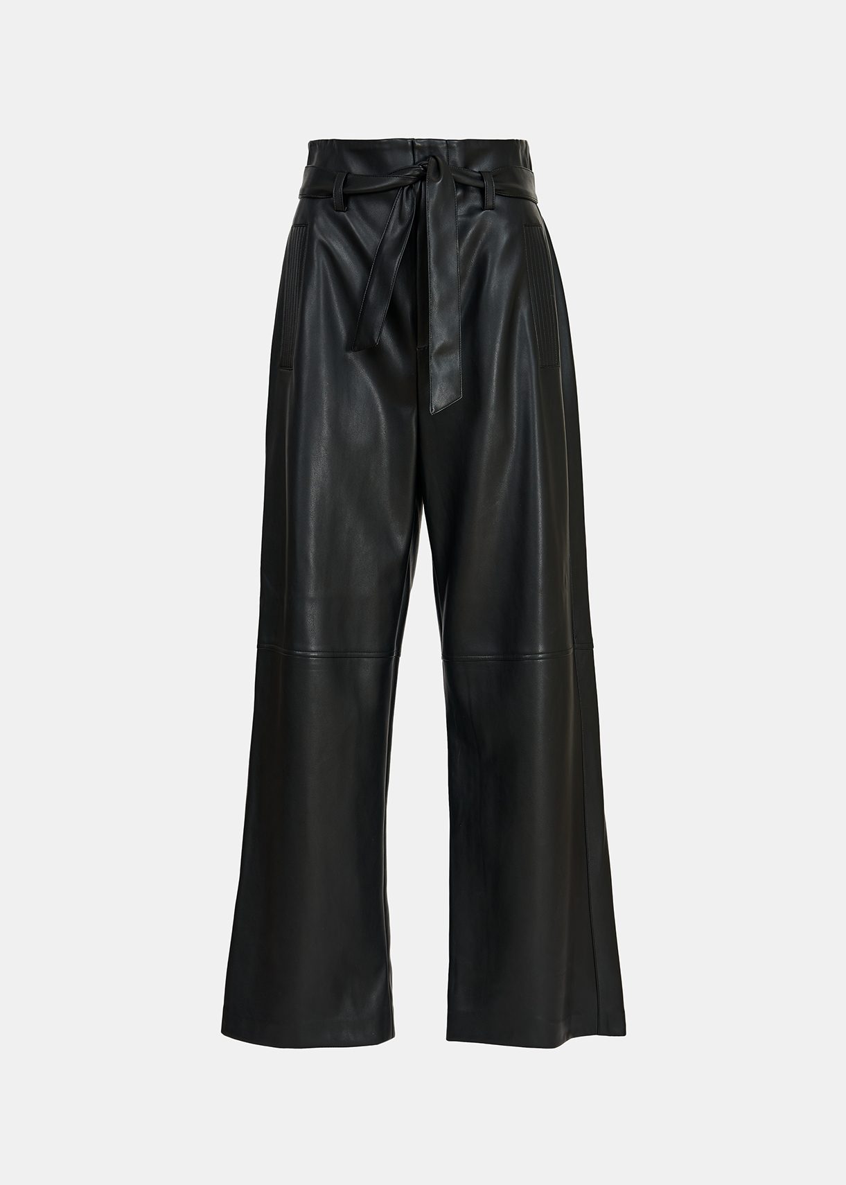 Black faux leather belted pants