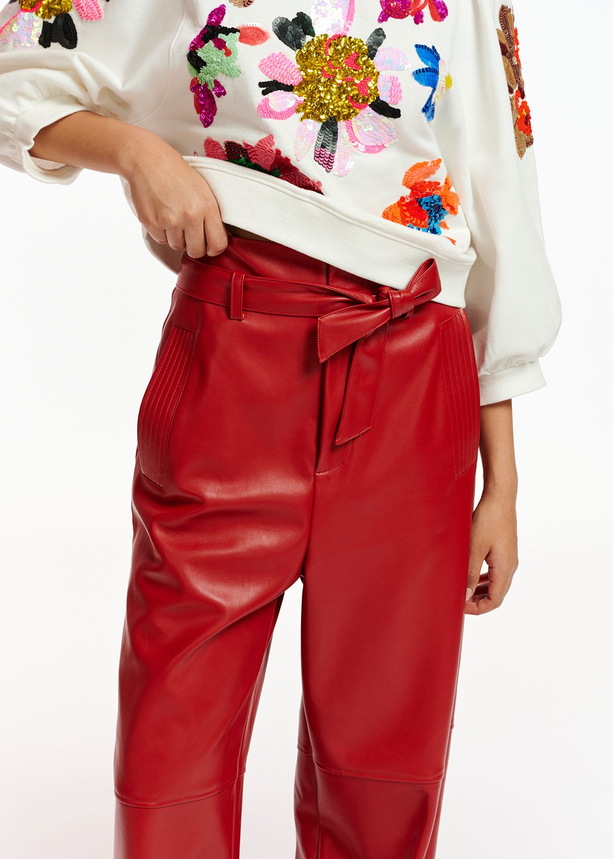 Faux leather deals belted trousers