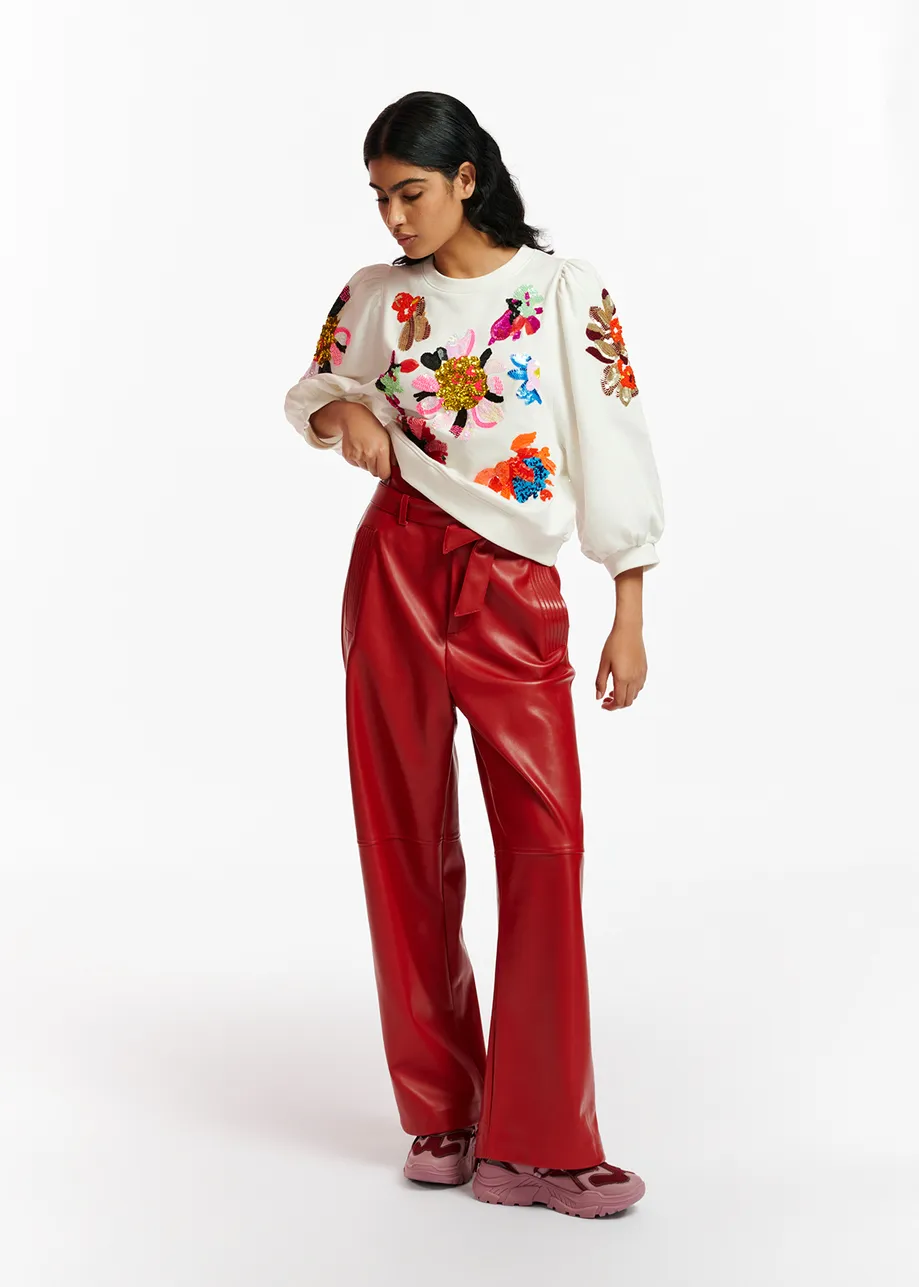 Red faux leather belted pants  Essentiel Antwerp United Kingdom