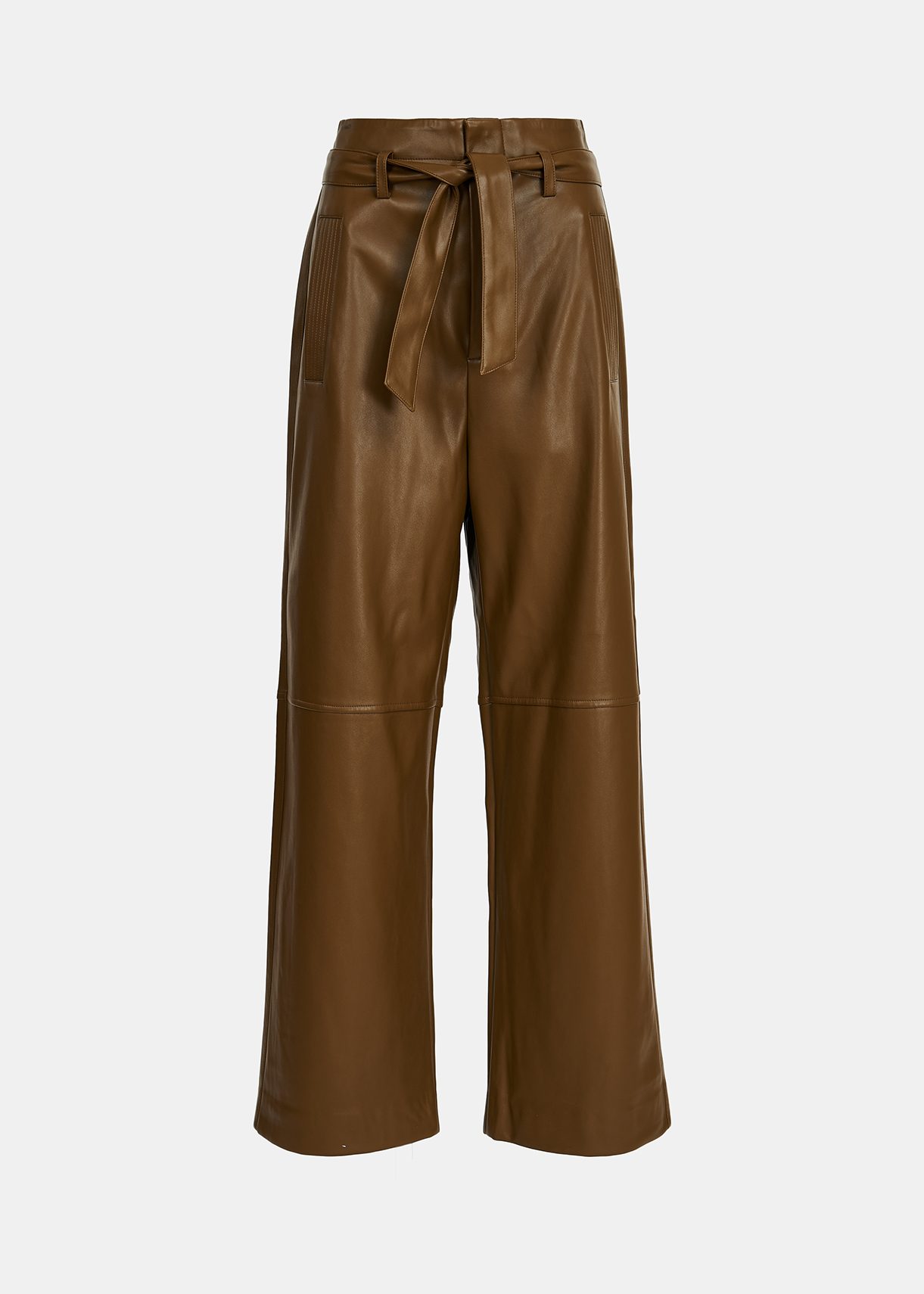 Khaki faux leather belted pants