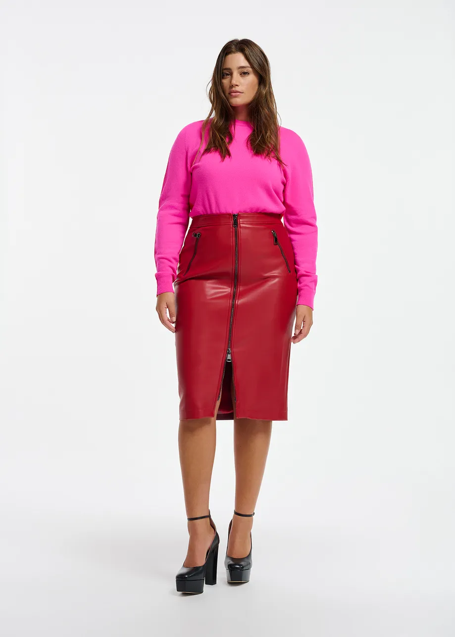 Red faux leather pencil skirt