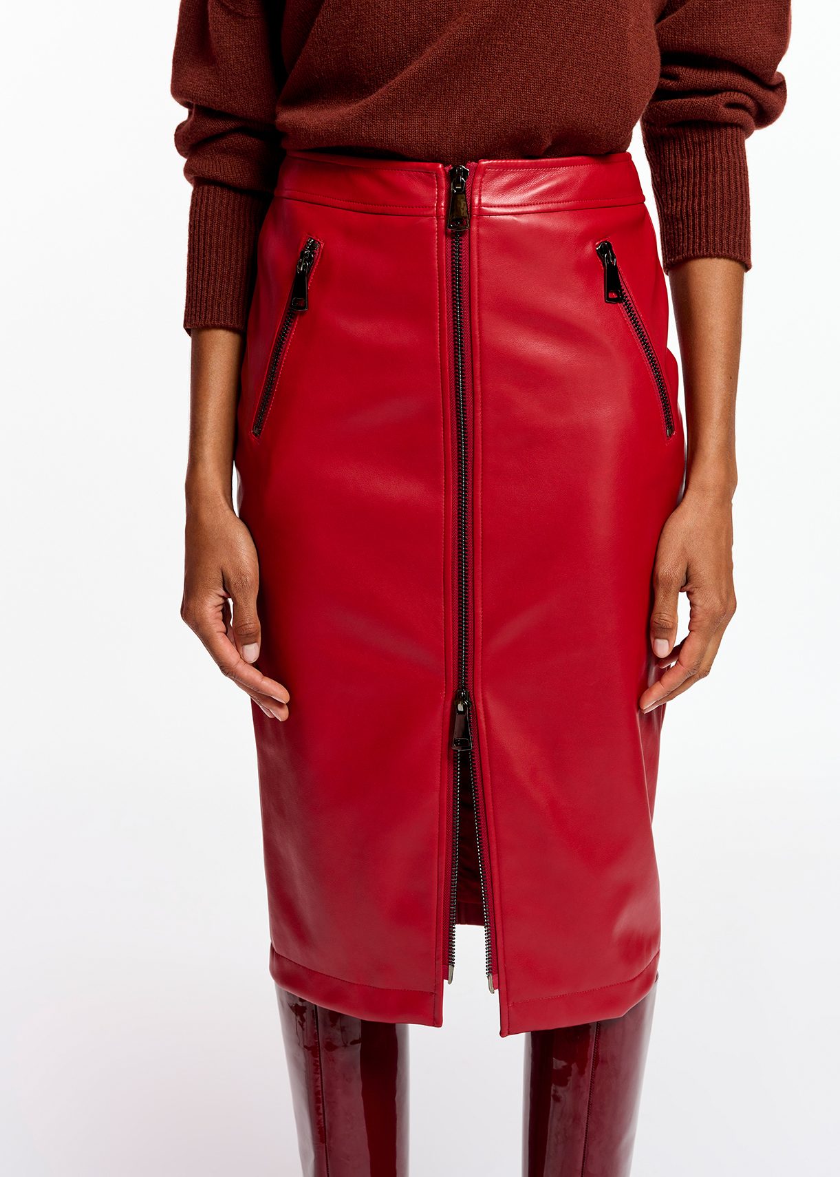 Faux leather skirt on sale red