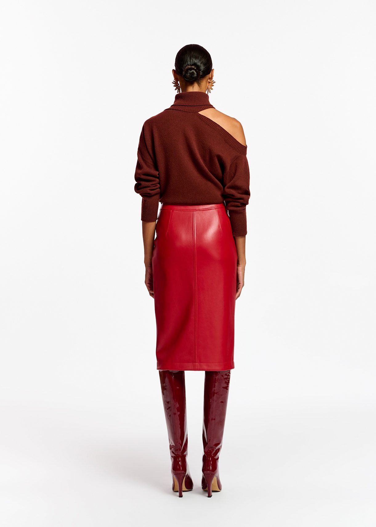 Faux leather 2024 midi skirt red