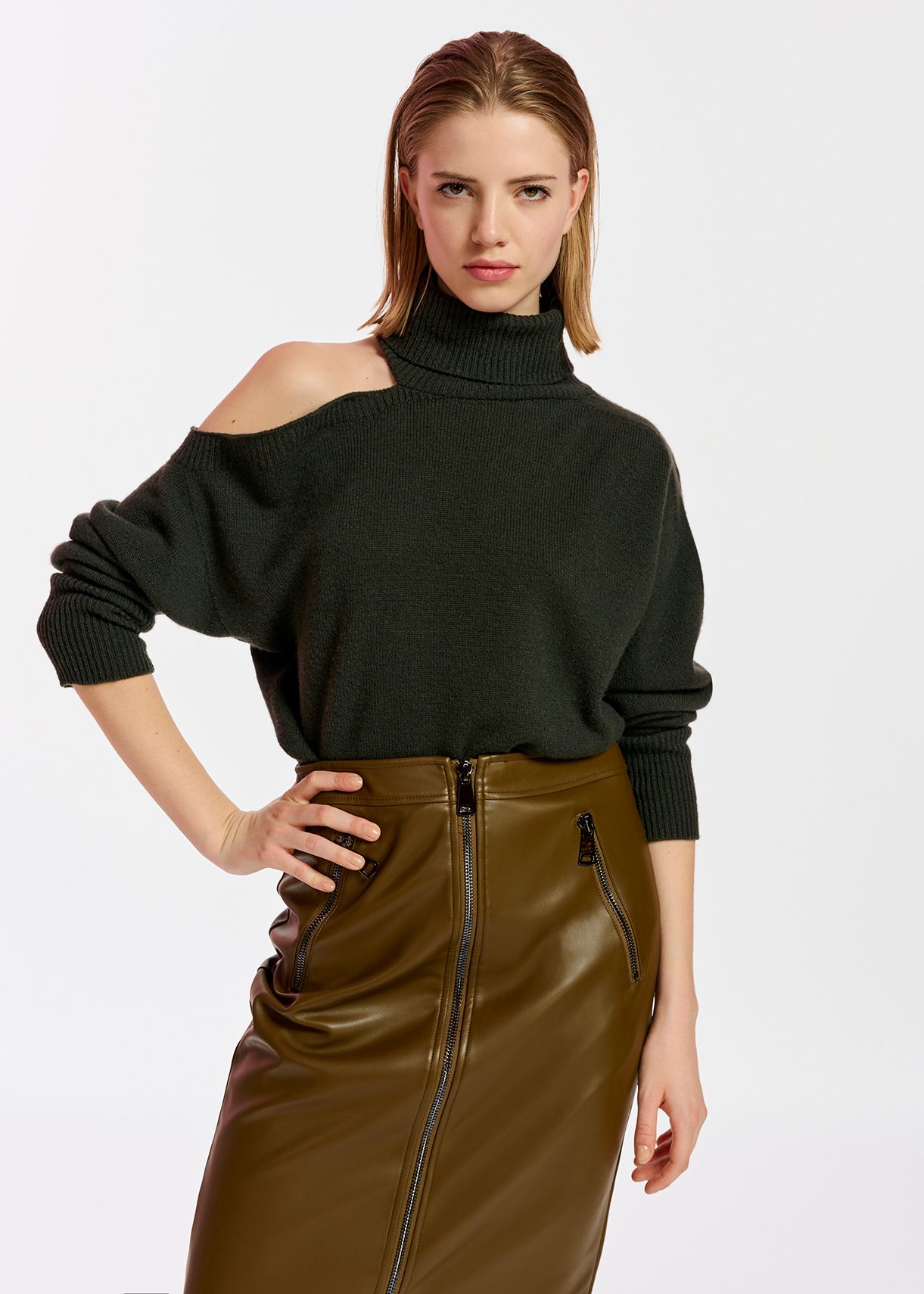 Khaki faux leather clearance skirt