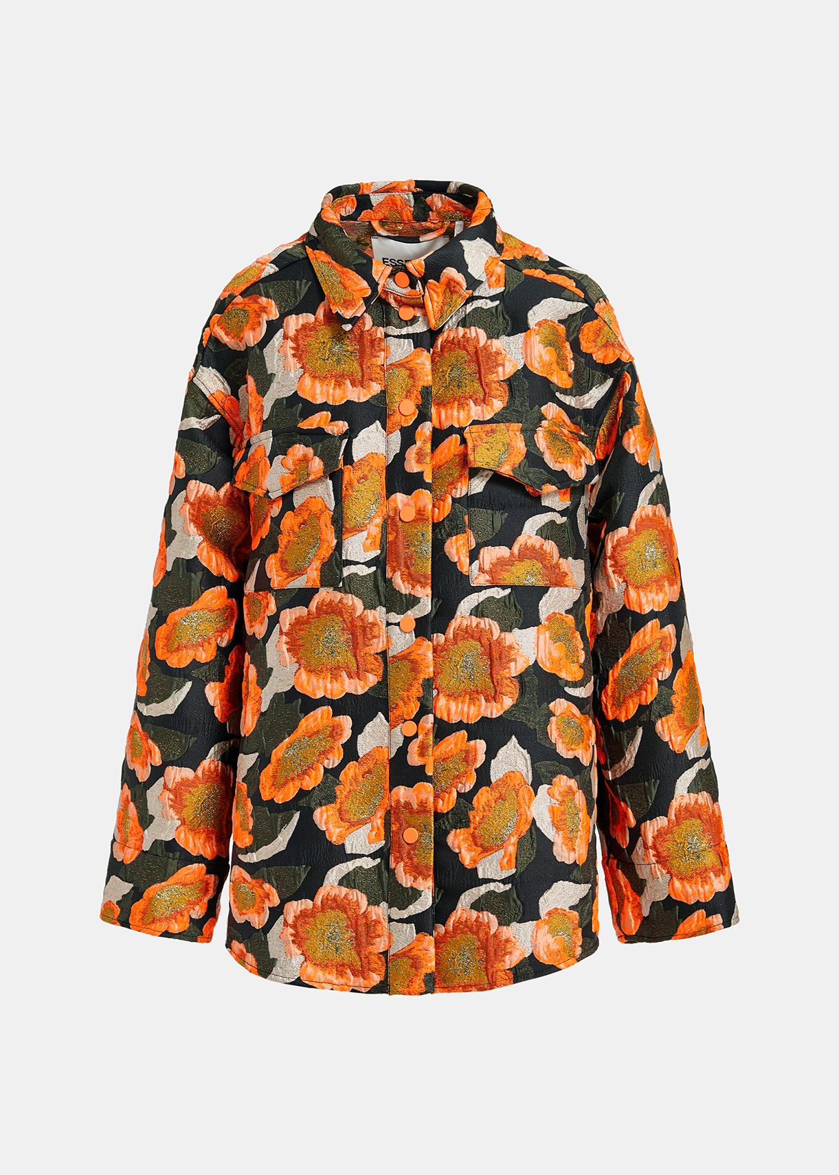 Black, orange and silver floral-jacquard jacket