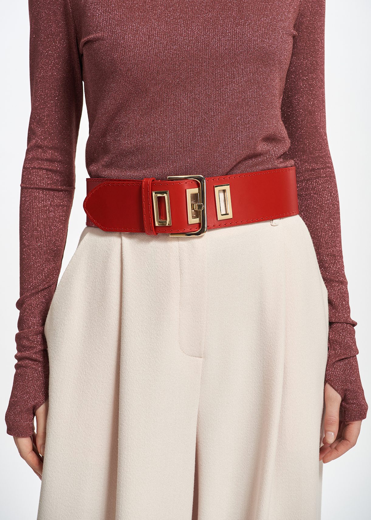 Red leather waist belt