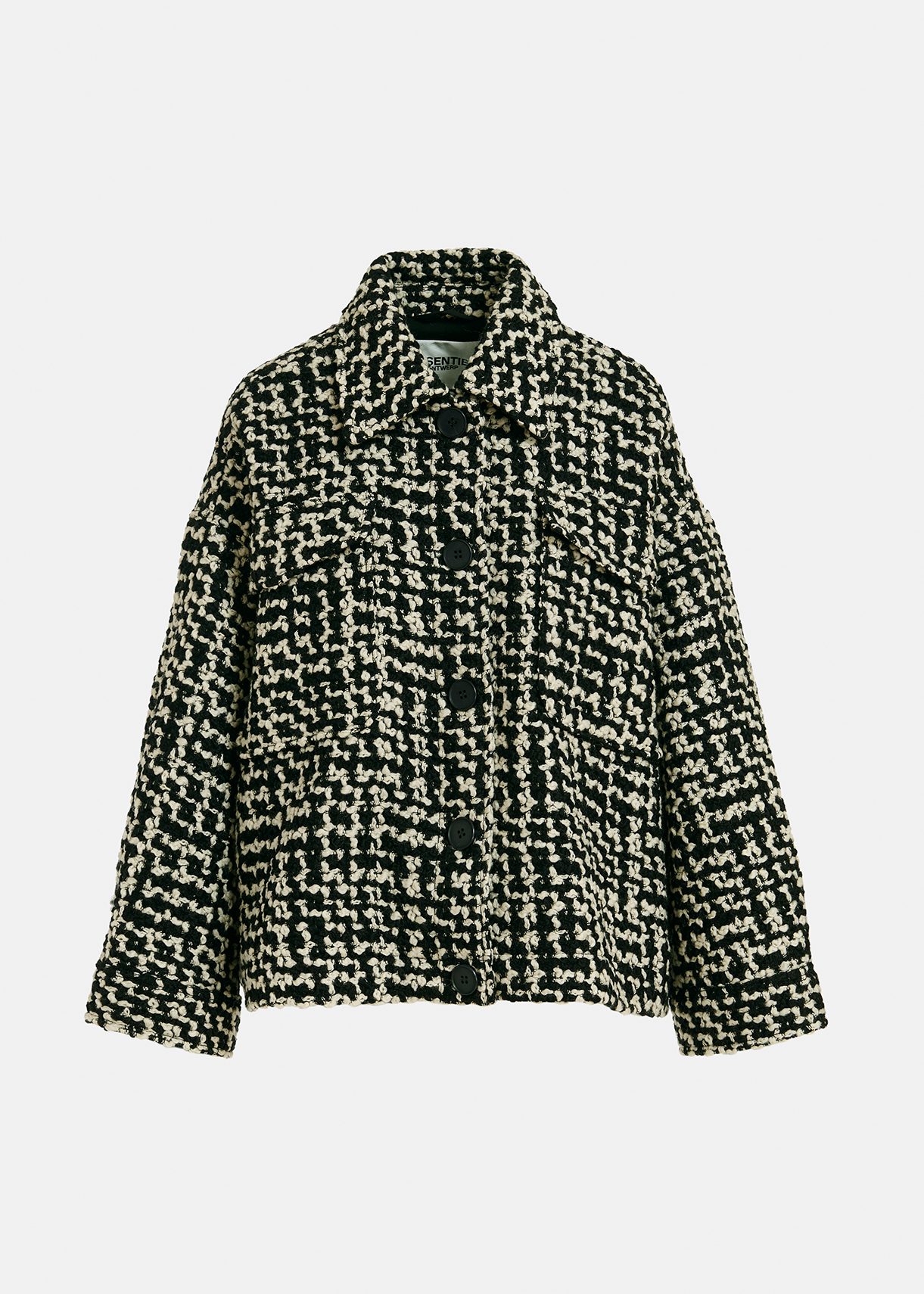 Black and white store tweed coat