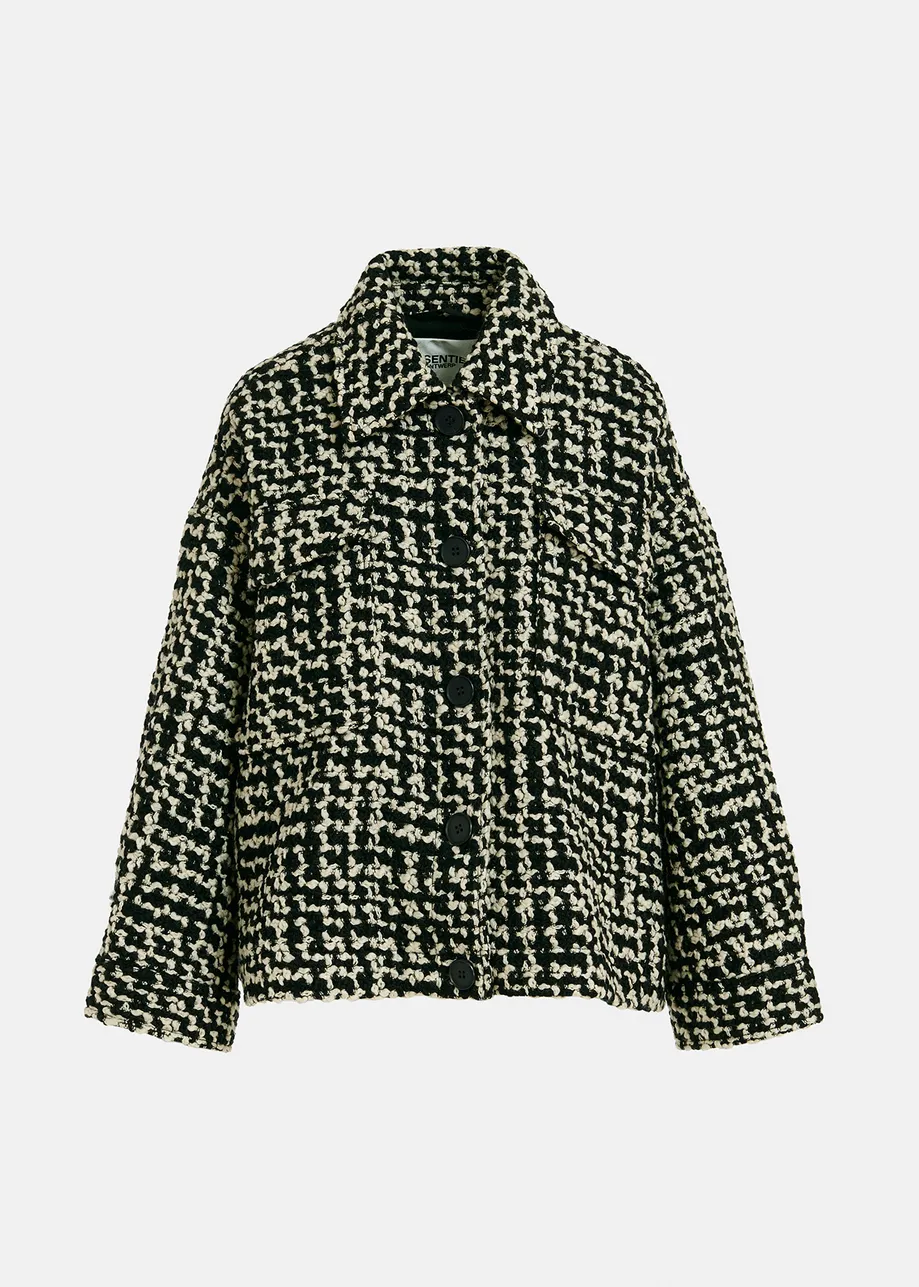 Black and off-white wool-blend tweed jacket