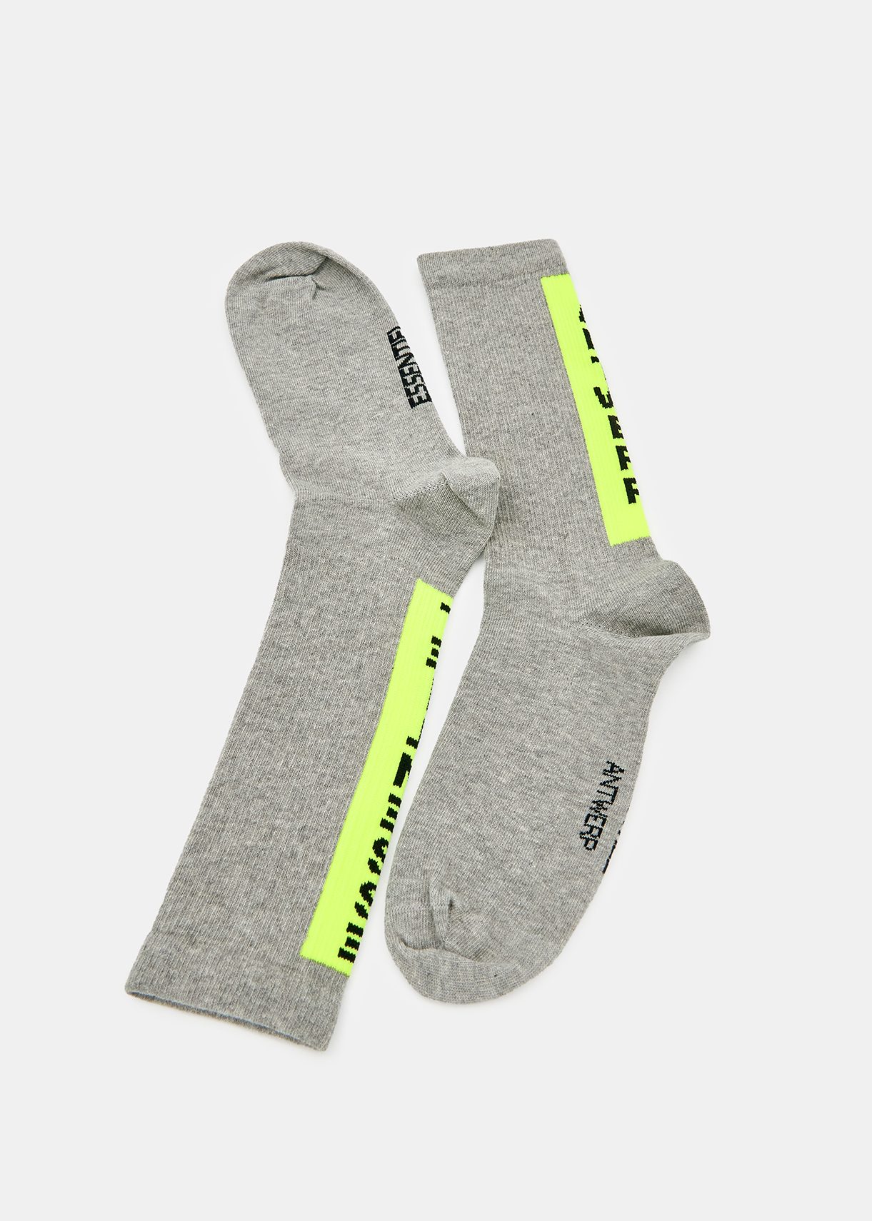 Grey and neon yellow logo socks