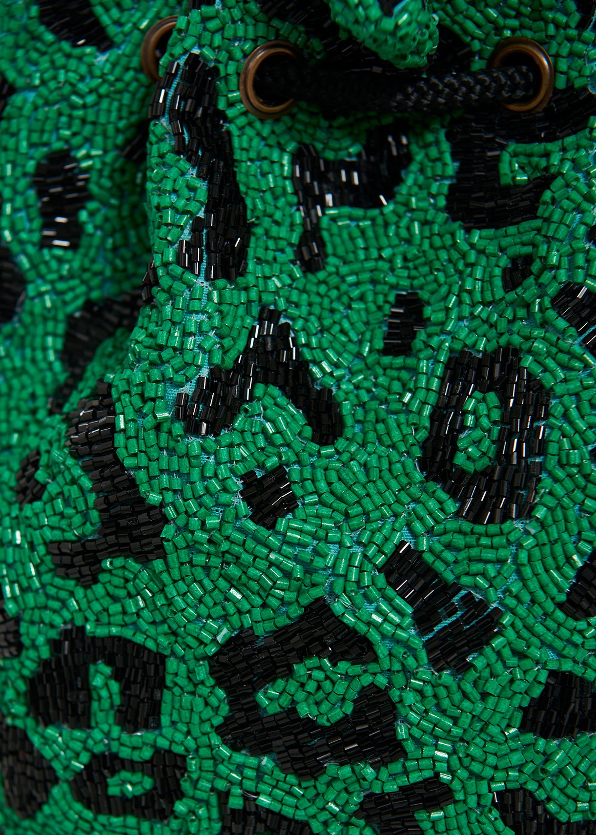 Green bead-embellished mini bag with leopard motif | Essentiel