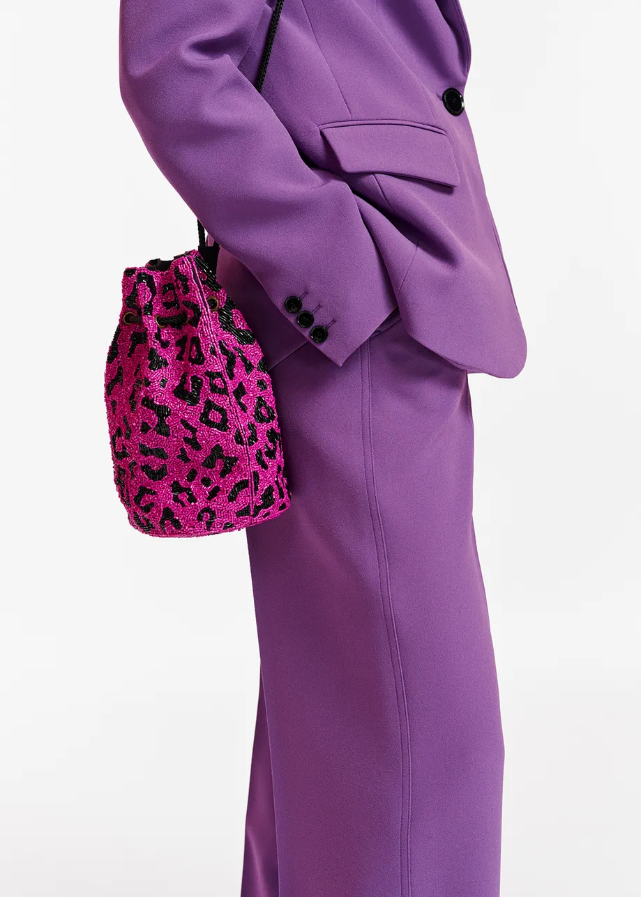 Mini-bourse fuchsia à motif léopard en perles