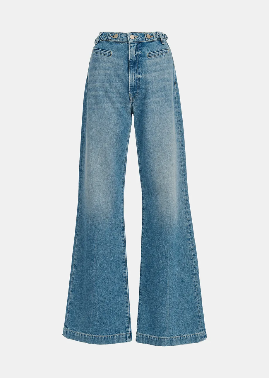 Straight-leg blue jeans with kick flare