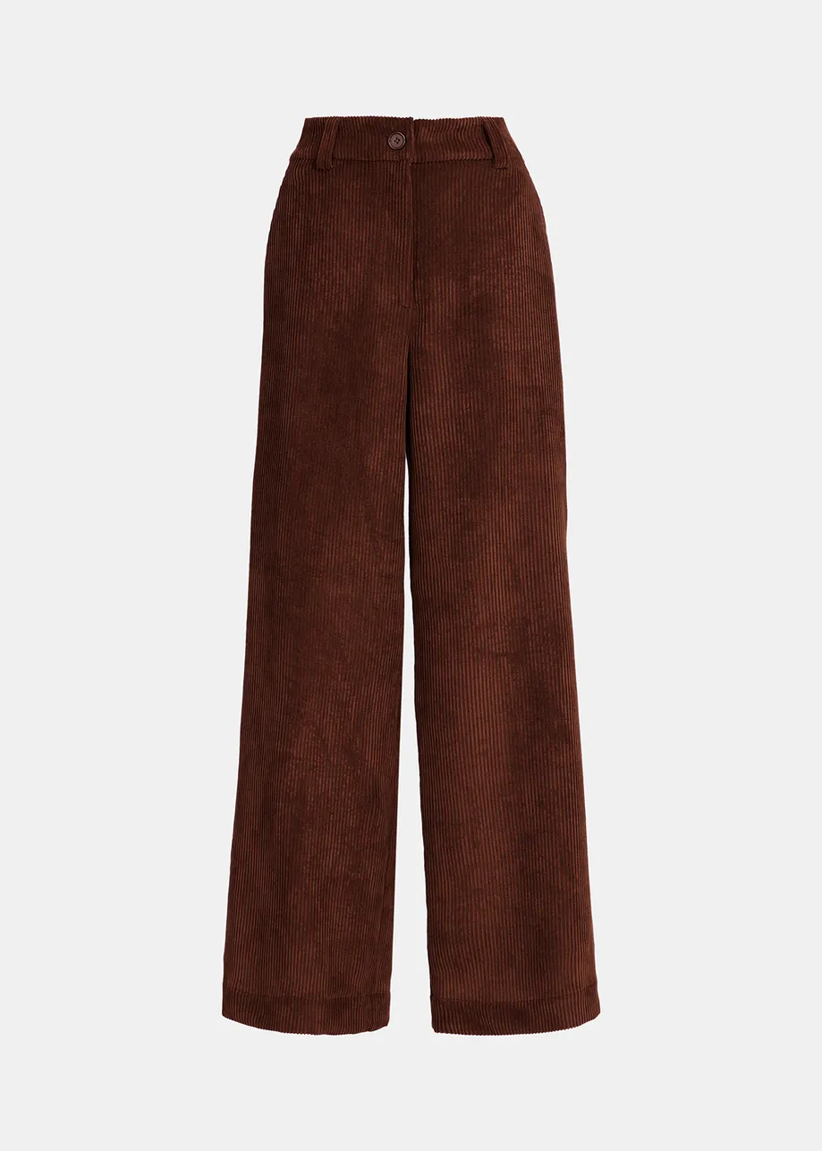 Pantalon large en velours côtelé brun | Essentiel Antwerp France
