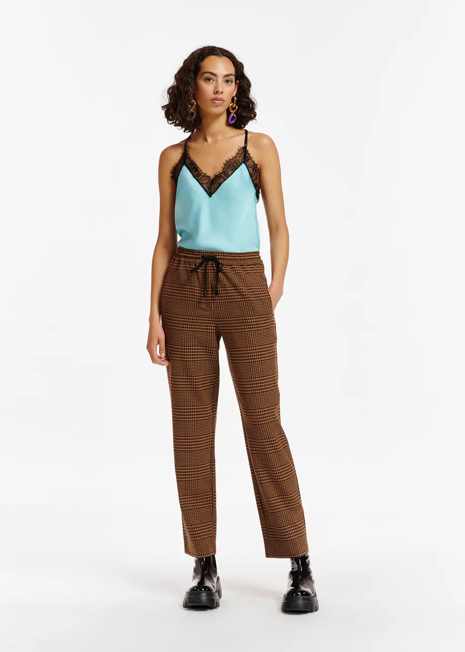 Brown checked tapered-leg pants