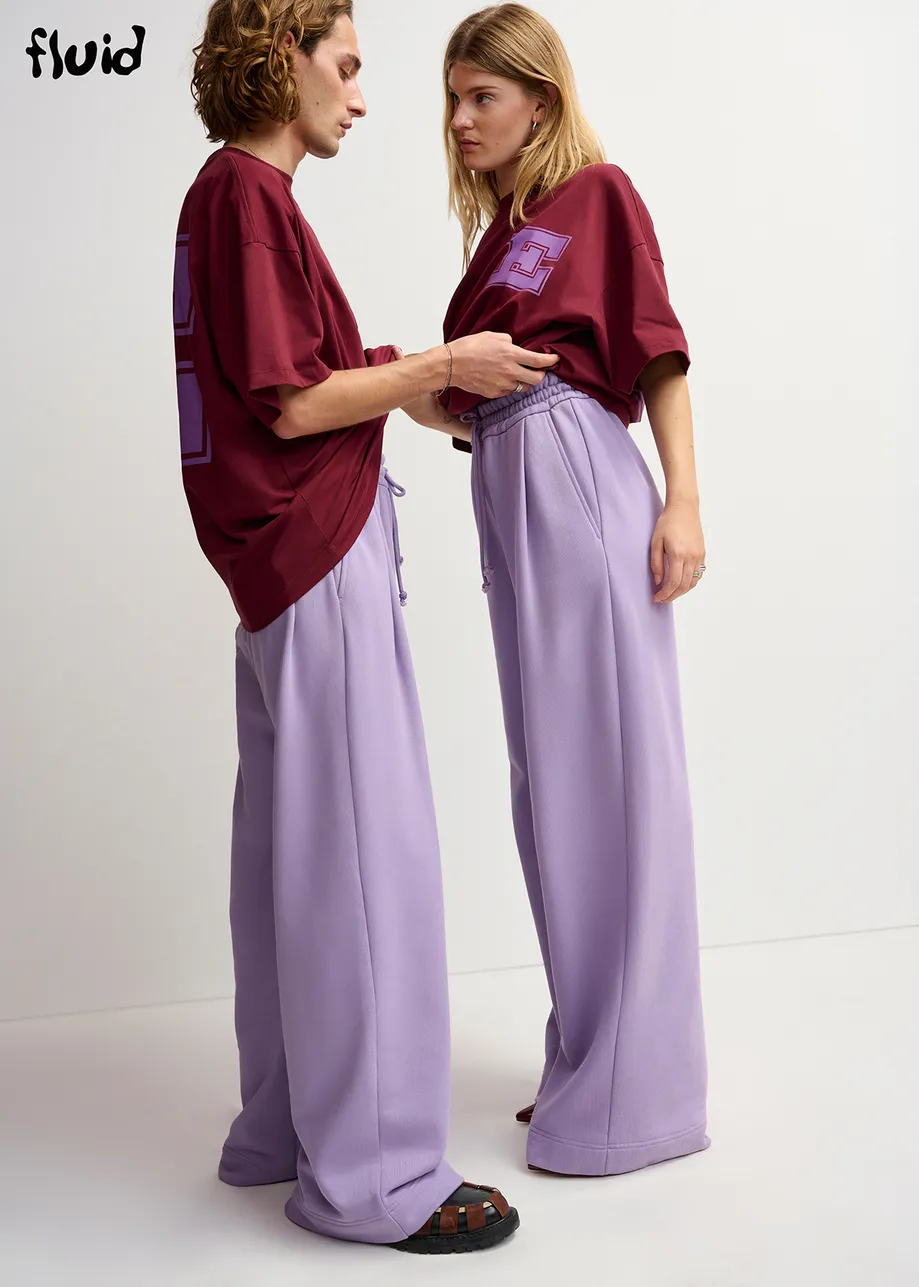 Lilac wide-leg cotton-jersey sweatpants