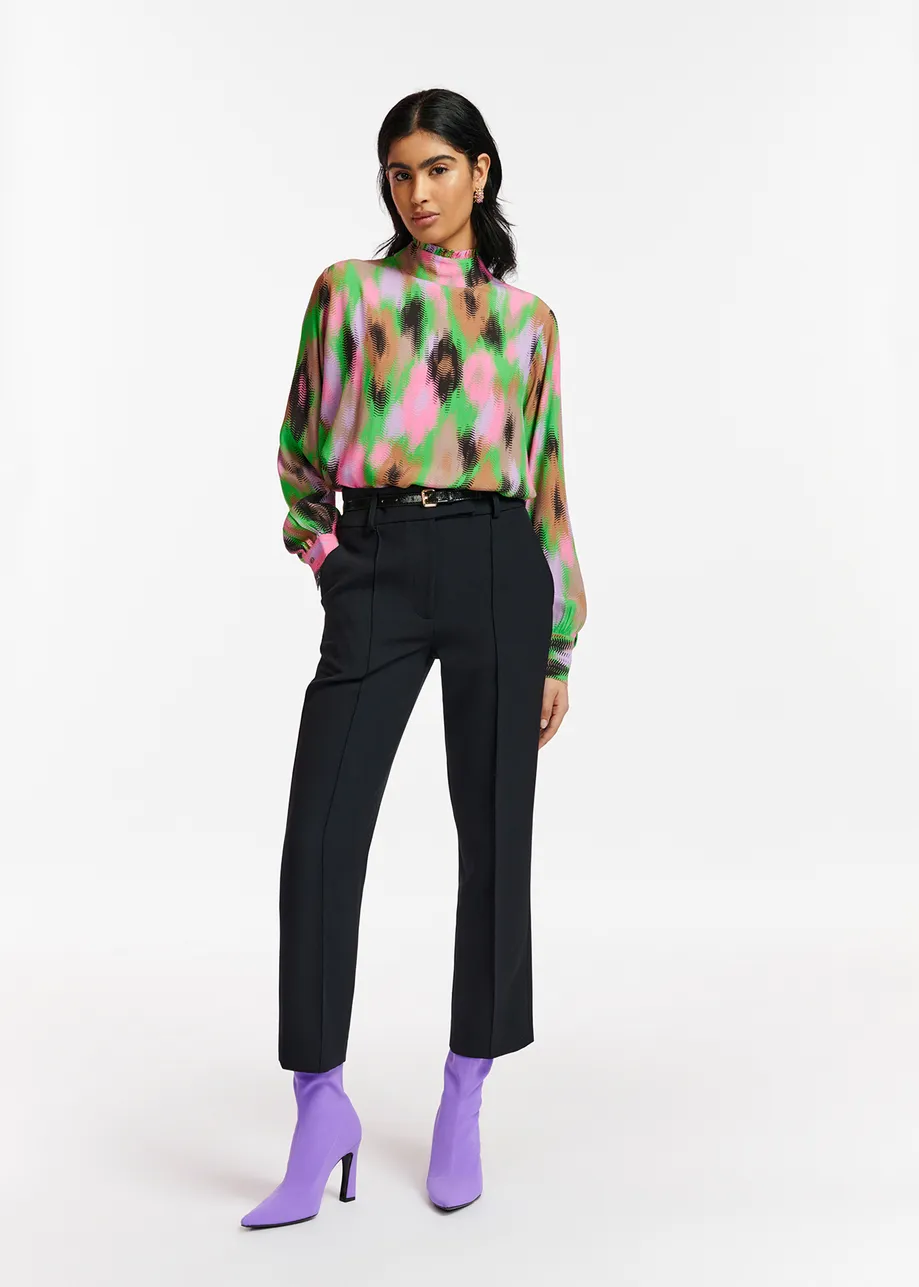 Multicolor high-neck top with abstract print