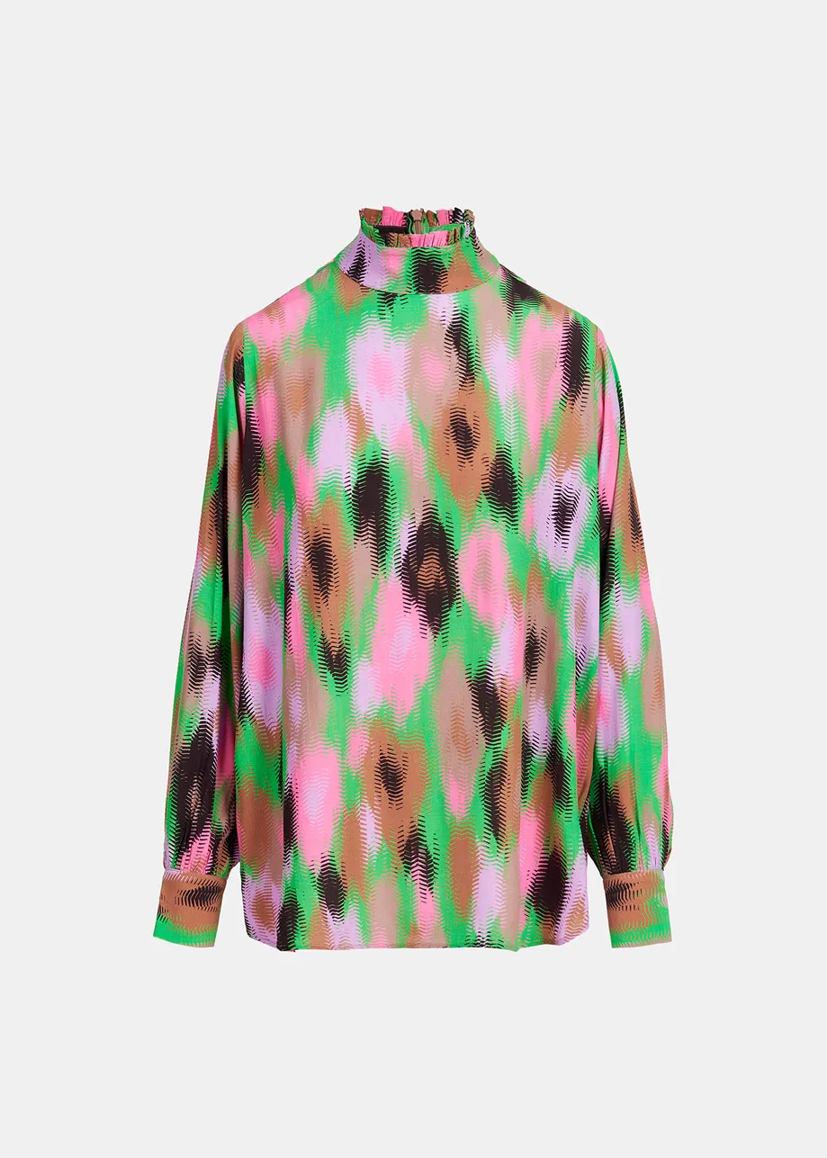 Multicolor high-neck top with abstract print