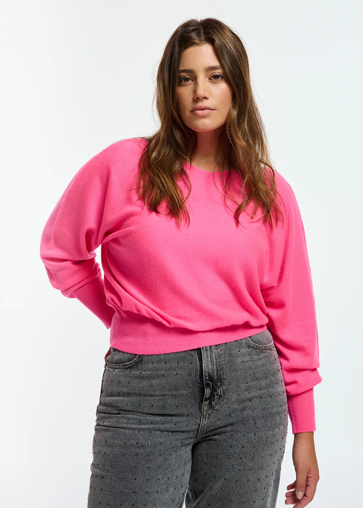 Neon pink merino-cashmere knit sweater