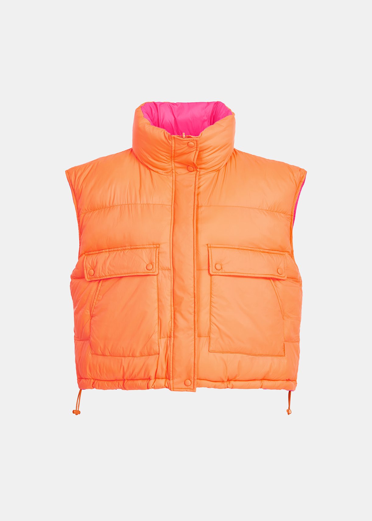 Orange and neon pink reversible puffer vest Essentiel Antwerp