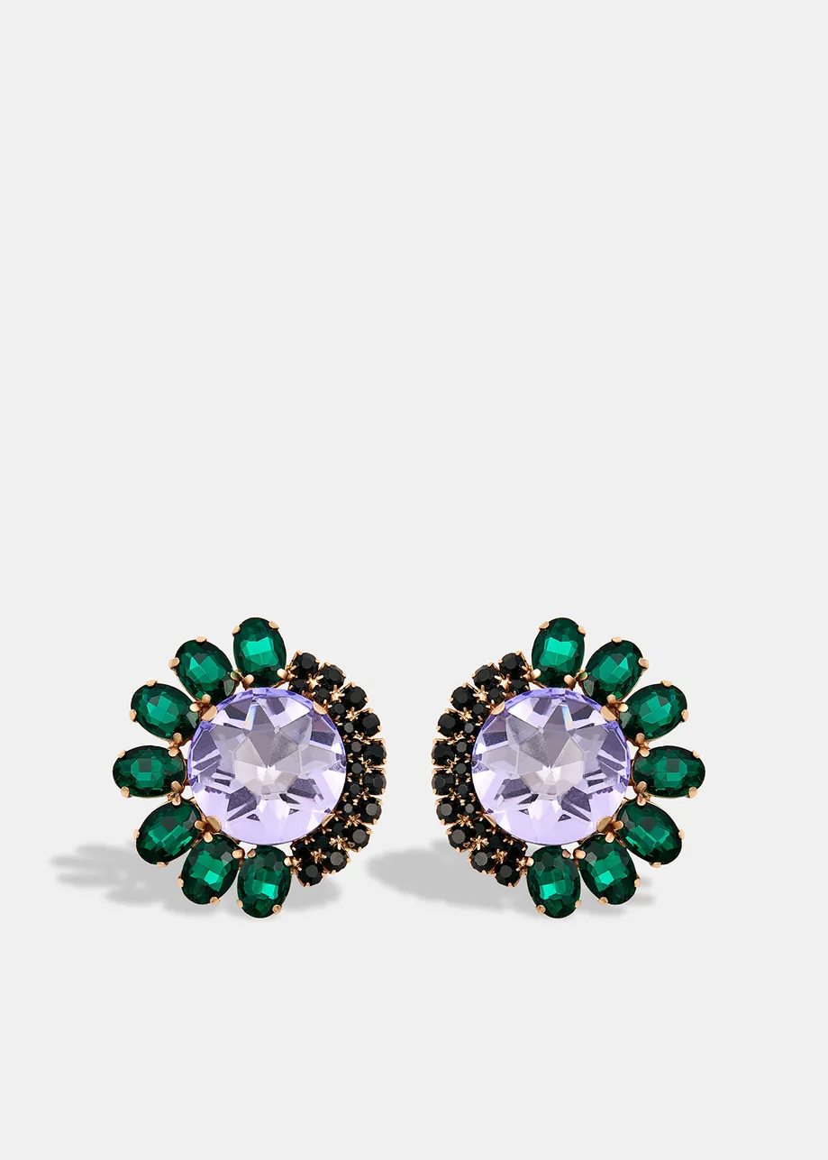 Boucles d'oreilles à strass lilas, vert et noirs