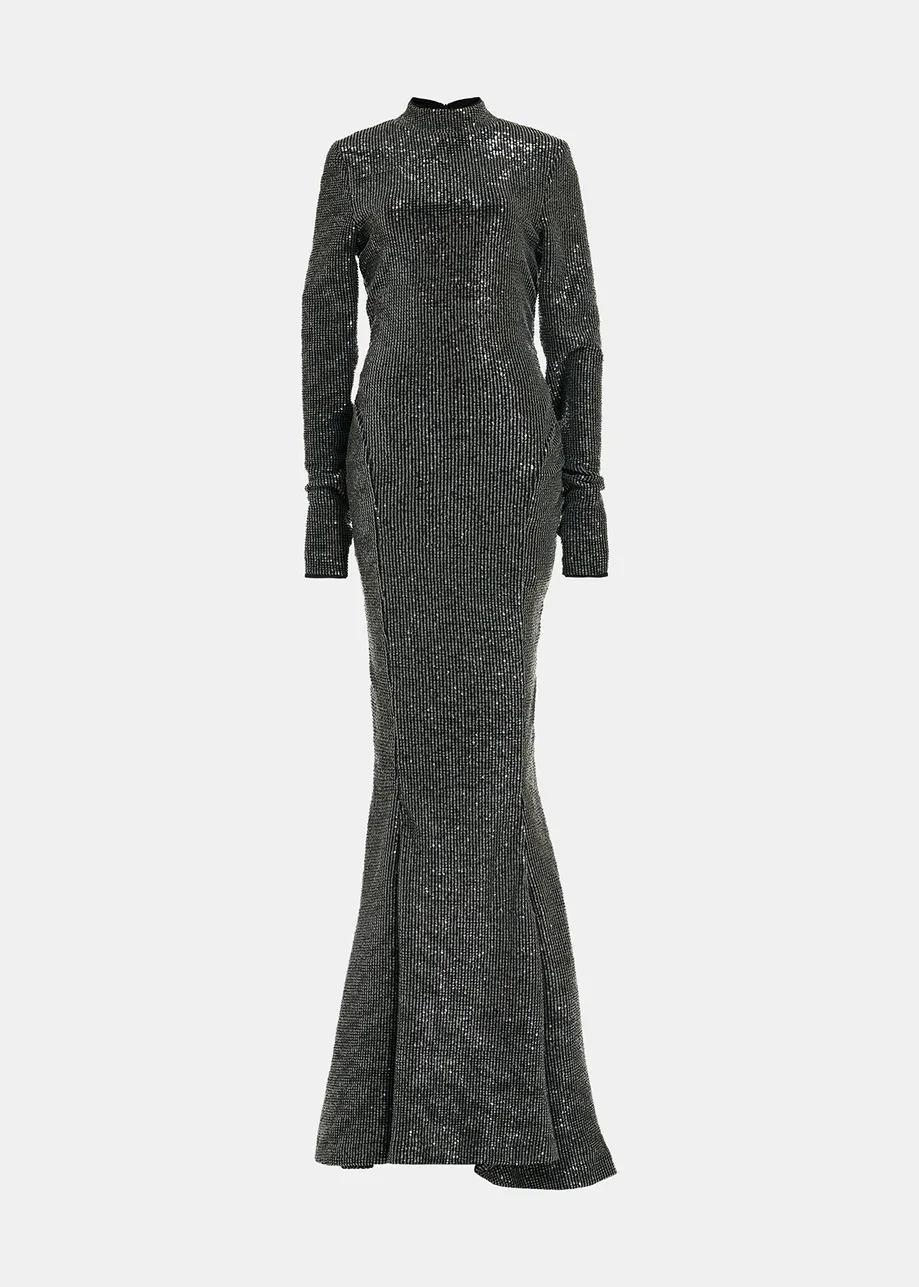 Black and silver stretch-jersey maxi dress