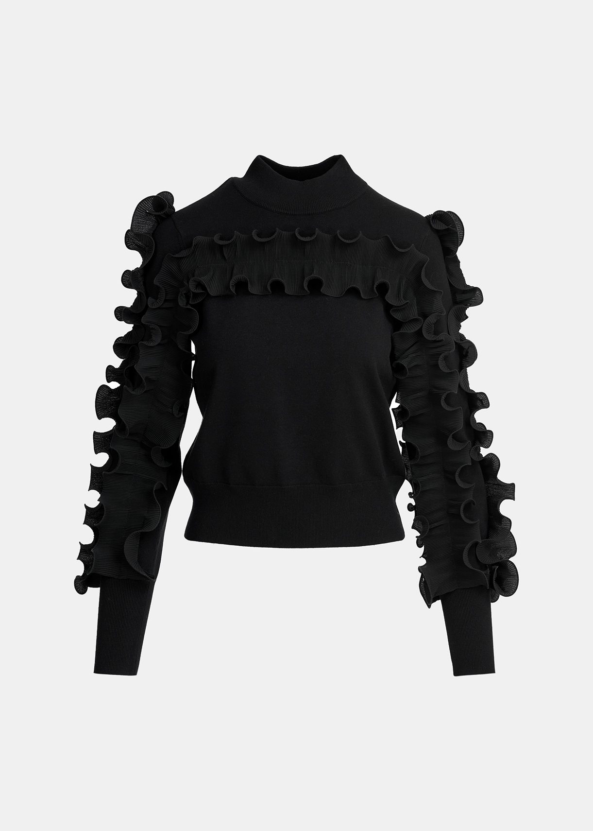 Black knit sweater with ruffles 