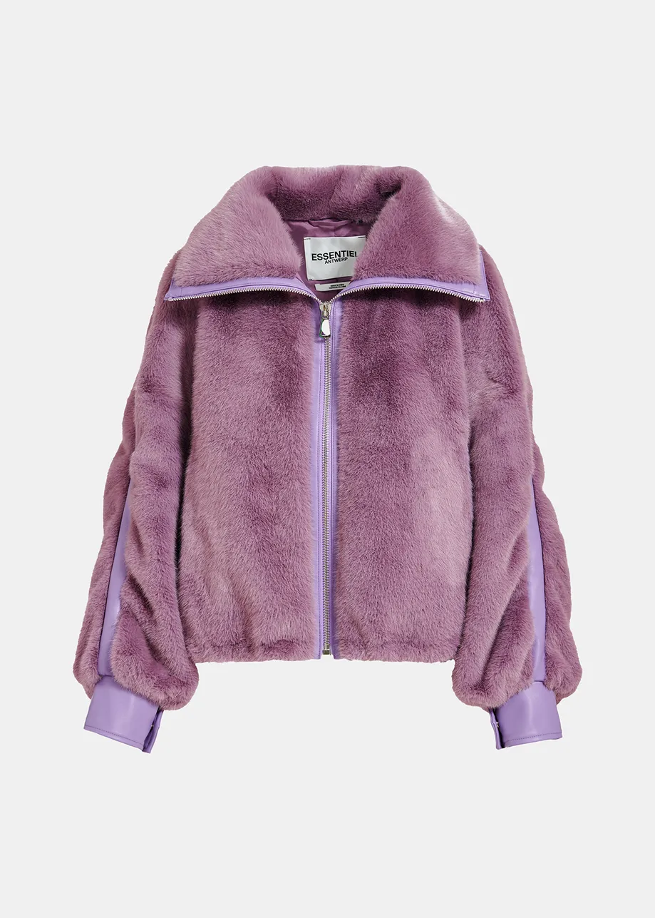 Purple faux fur jacket | Essentiel Antwerp Belgium