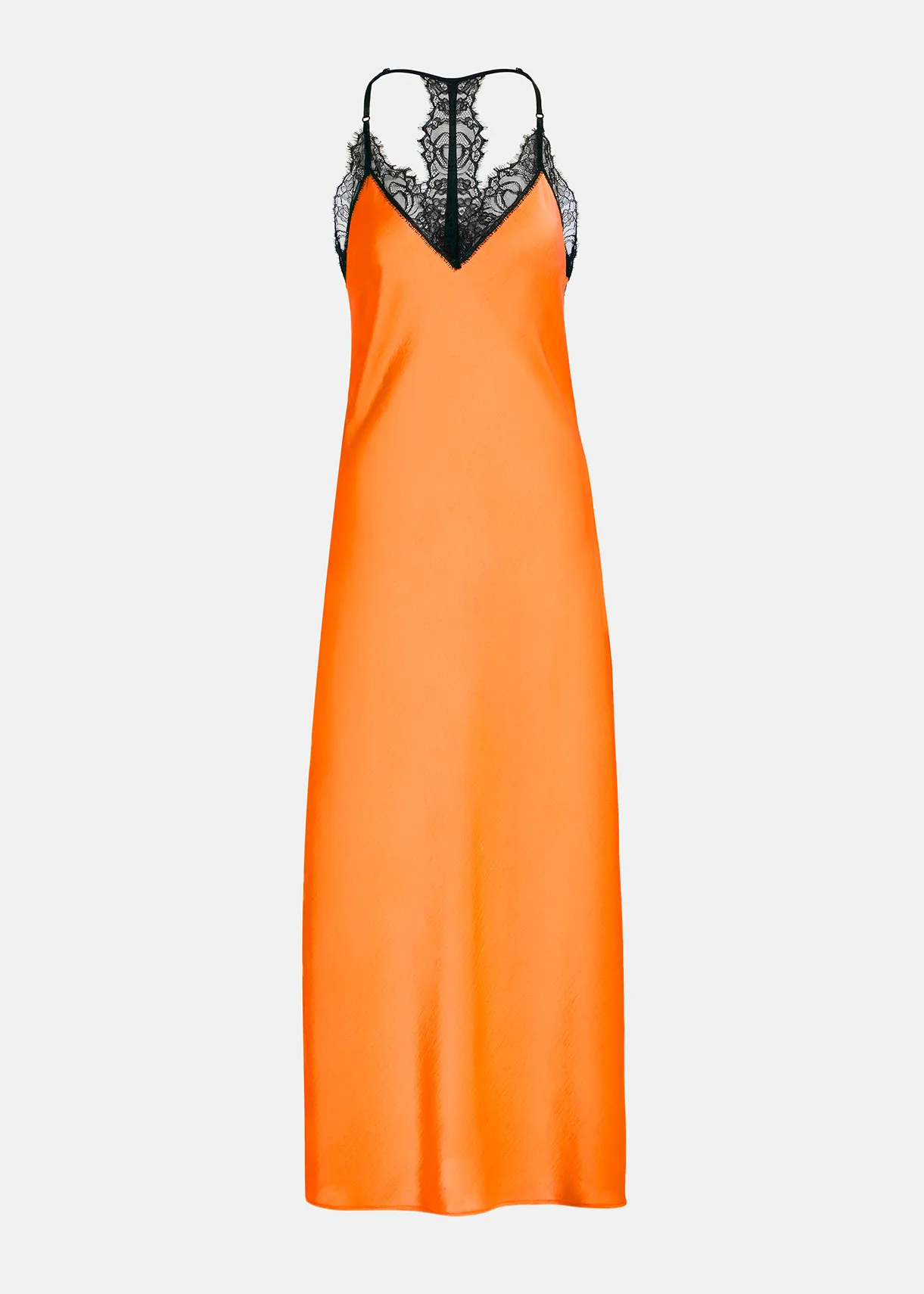 Orangenes Slip Dress in Essentiel mit Spitzenbesatz Maxilänge | Deutschland Antwerp