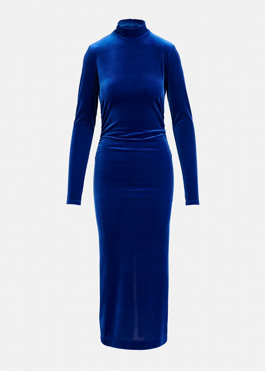 Blue stretch-velvet midi-length dress
