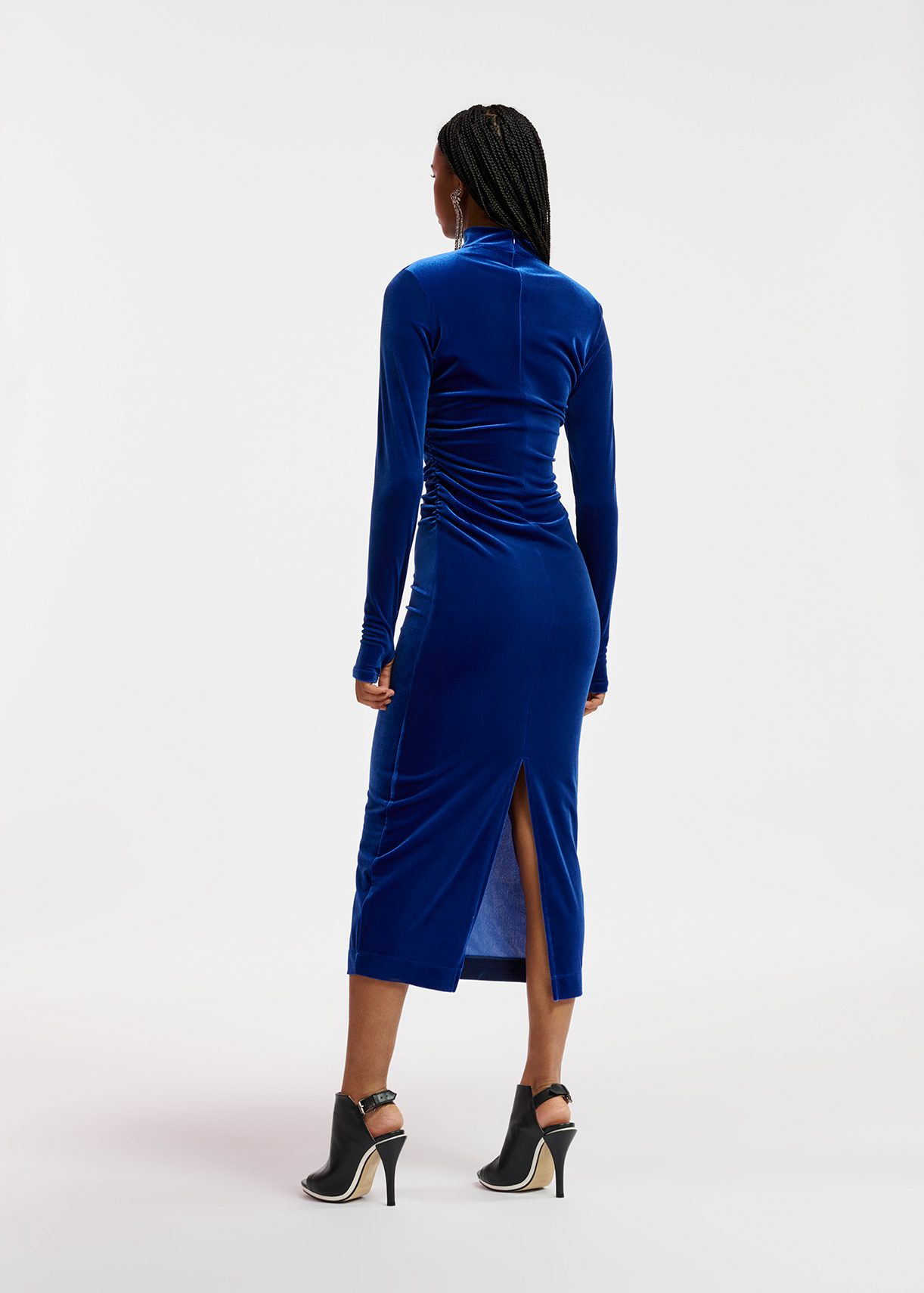 Blauwe midi jurk in stretch fluweel Essentiel Antwerp Belgi