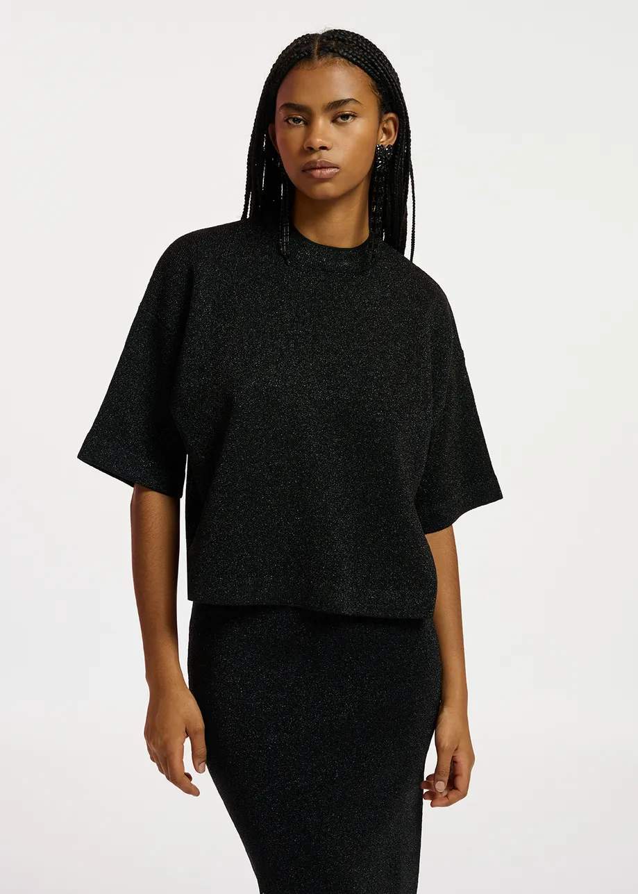 Black lurex short-sleeved sweater