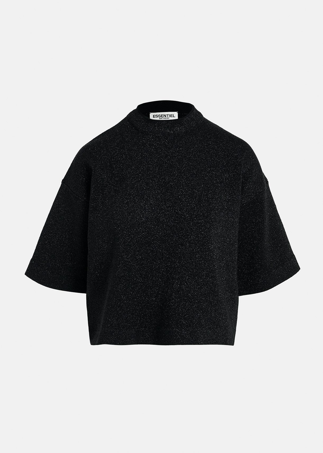 Black lurex short-sleeved sweater