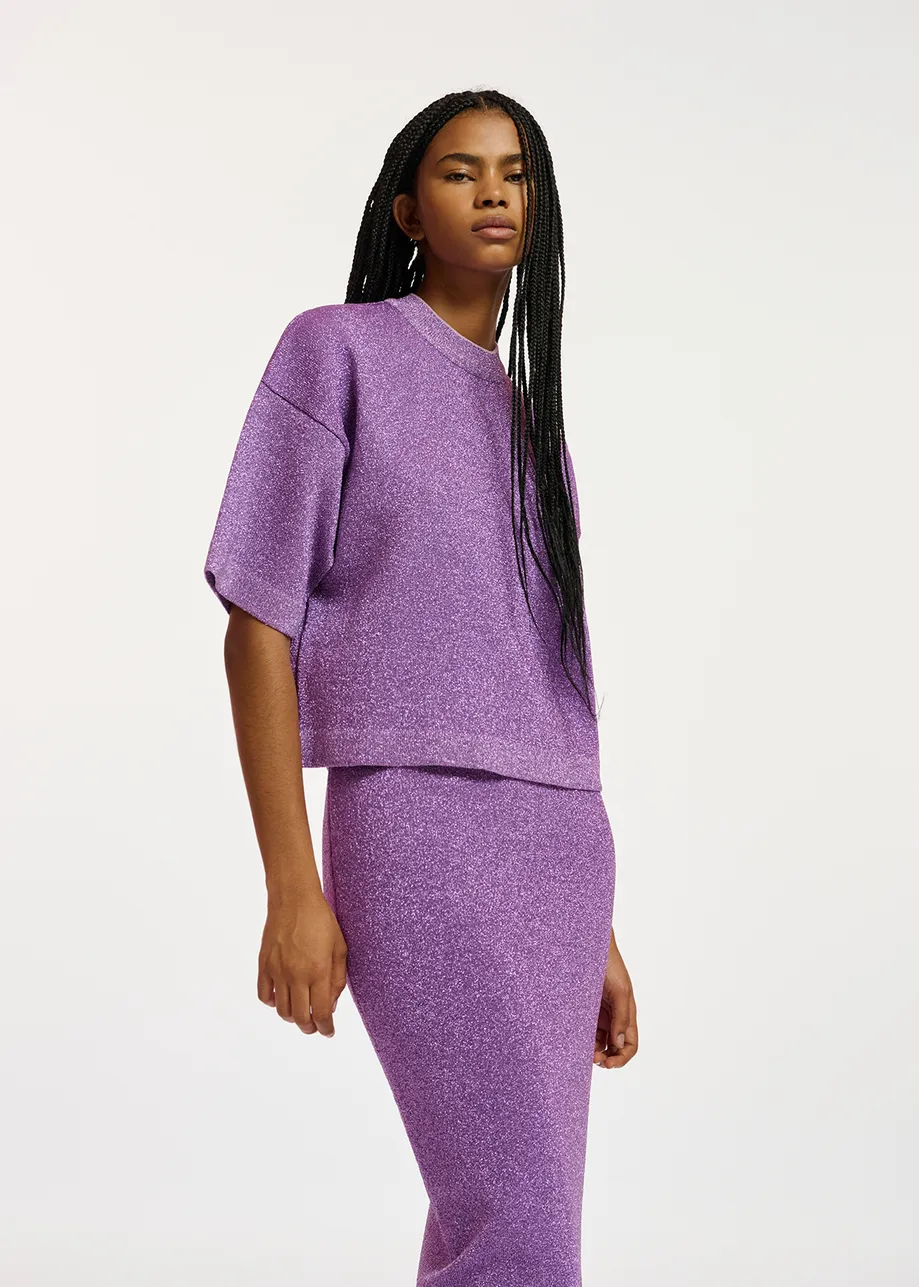 Purple lurex short-sleeved sweater